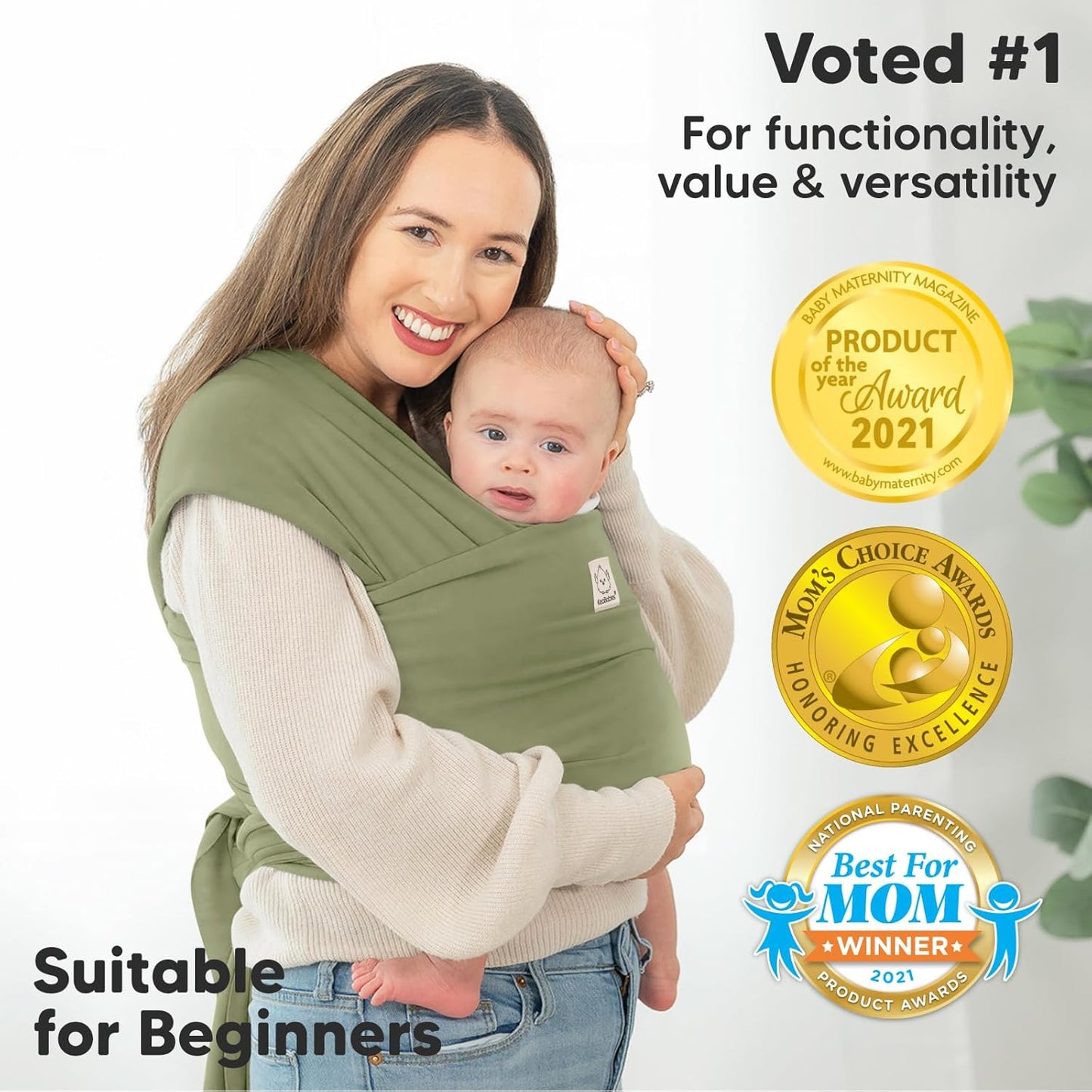 KeaBabies Baby Wrap Carrier - All in 1 Original Baby Carrier Newborn to Toddler Sling, Easy to Wear, Hands Free Bonding, Lightweight, Breathable Infant Wraps (Dusty Olive)