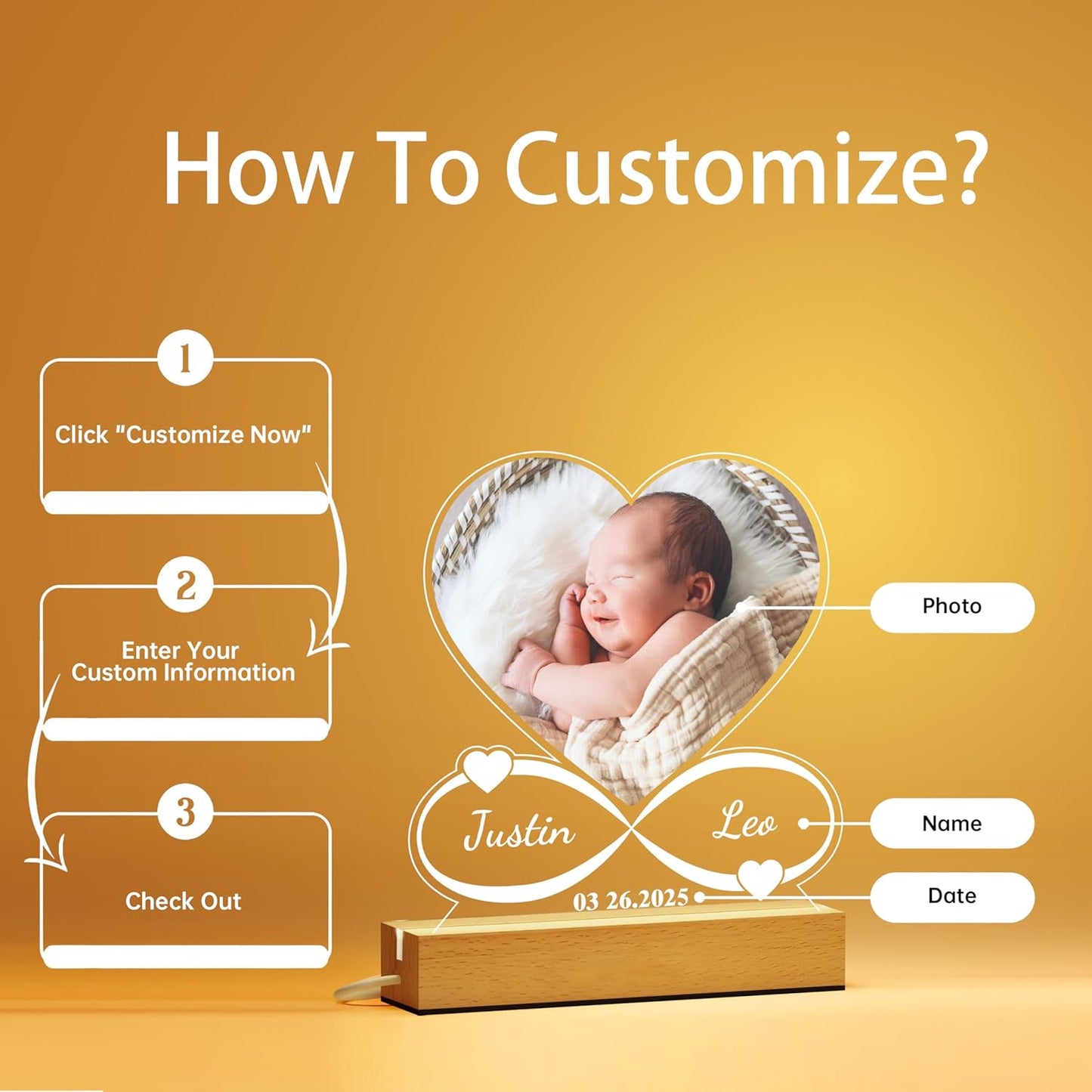 Personalized gift for Kids, Newborn Gifts for Baby Boy Girl, Custom Picture Frame Acrylic Plaque, Children's Room Nursery Bedroom Decor, Baby Shower, Baptism Gifts