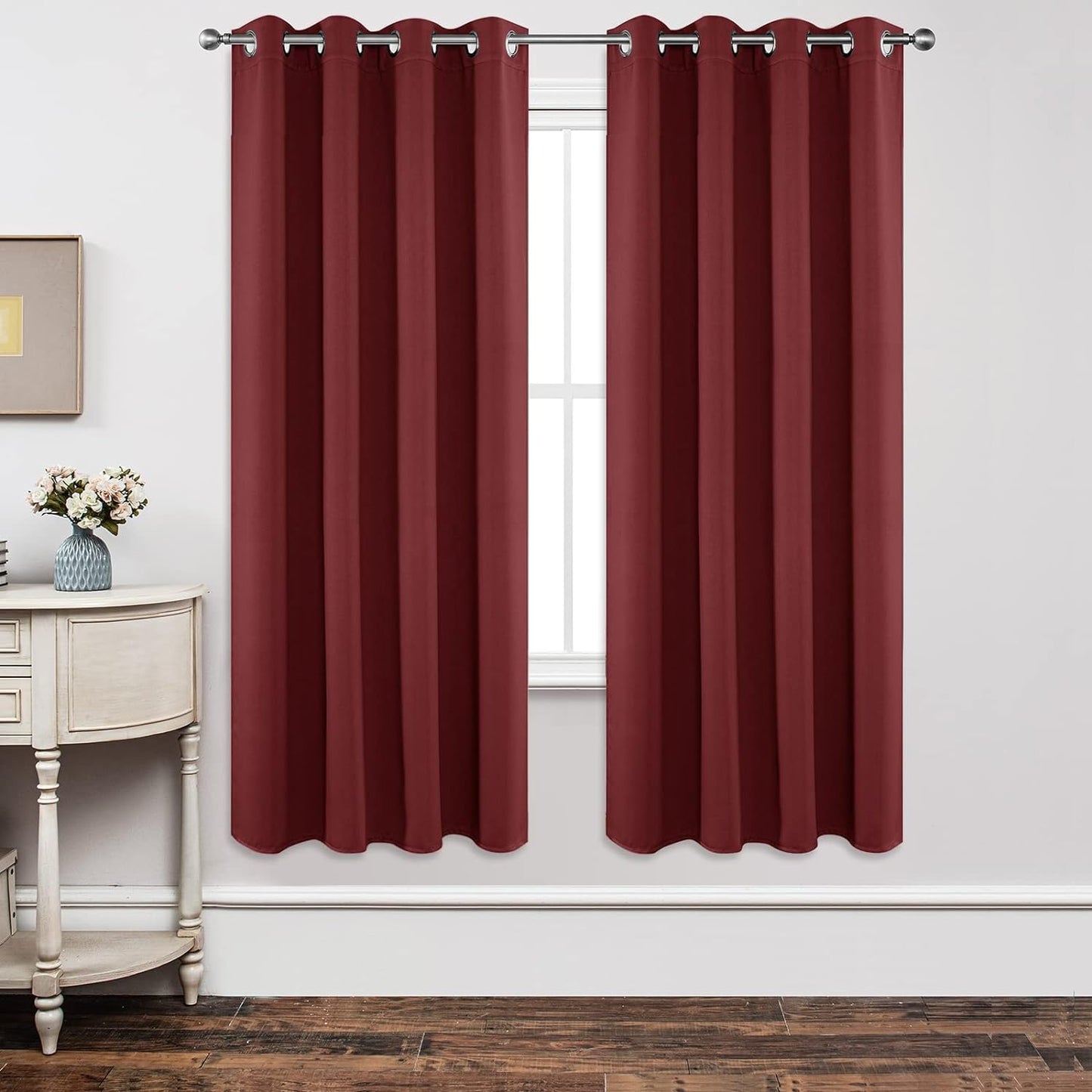 Joydeco Blackout Curtains 72 Inch Length 2 Panels Set, Thermal Insulated Long Curtains 2 Burg, Room Darkening Grommet Drapes for Living Room Bedroom Window (W52 x L72 Inch, Burgundy Red)