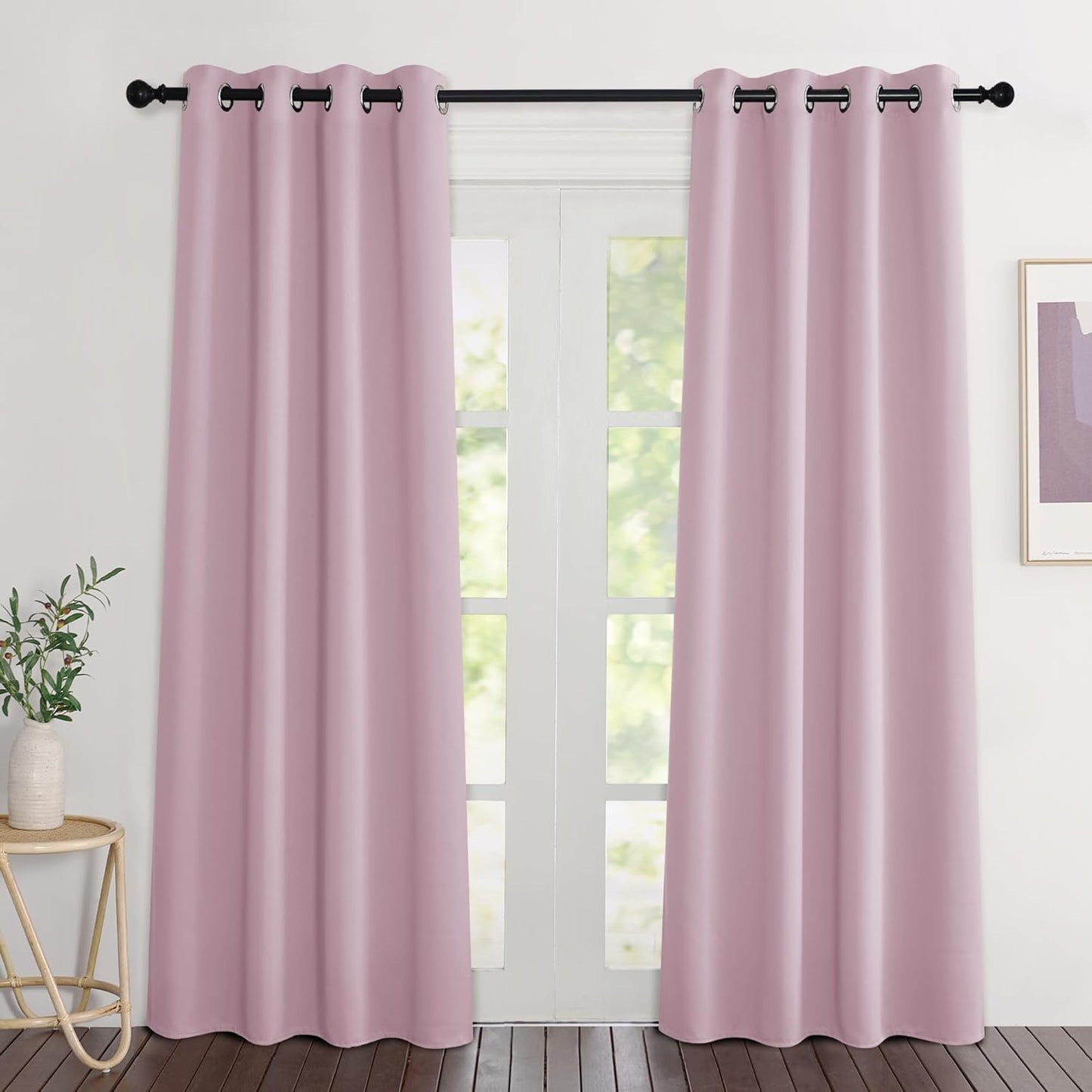 NICETOWN 80 inch Curtains Privacy for Doorway - Thermal Insulated Grommet Window Treatments Room Darkening Sound Reducing for Bedroom/Home Office (Baby Pink, Set of 2, W46 x L80)