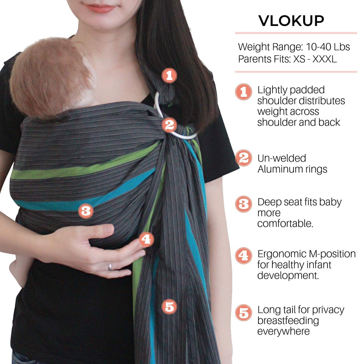 Ring Sling Baby Carrier, Soft Cotton Baby Sling Carrier Newborn to Toddler, Baby Wrap Carrier for Plus Size Parents, Perfect Shower Gift, Black