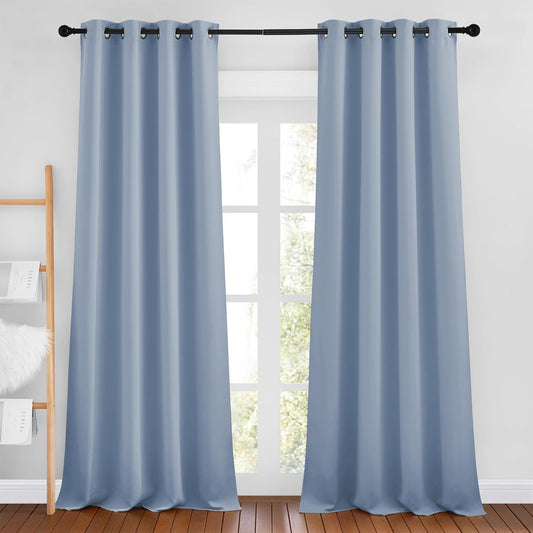 NICETOWN Vintage Blue Blackout Bedroom Curtains 96 inches Long, Grommet Thermal Insulated Room Darkening Window Treatments Sound Reducing for Living Room, W46 x L96, 2 Panels