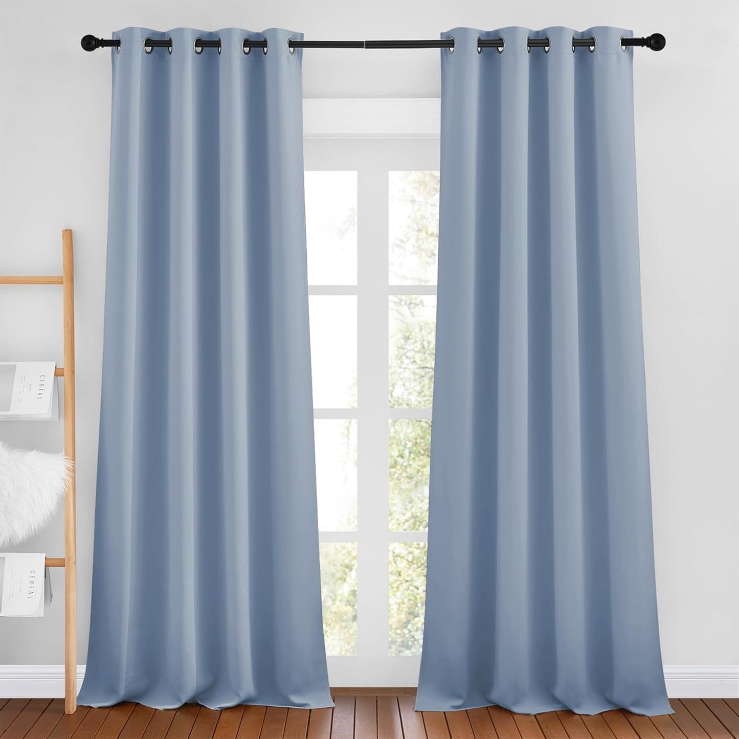 NICETOWN Bedroom Blackout Curtains 90 inches Long 2 Panels Set - Room Darkening Energy Saving Thermal Insulated Grommet Window Treatments Draperies for Living Room (Vintage Blue, W46 x L90)
