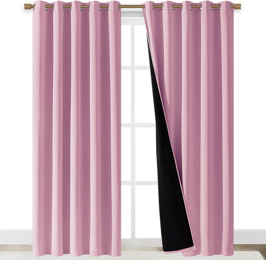 NICETOWN Total Shade Curtains and Draperies, Heavy-Duty Full Light Shading Drapes with Black Liner Backing for Villa/Hall/Dorm Window（Crystal Pink, Package of 2 Panels, 70 inches Wide x 95 inches Long