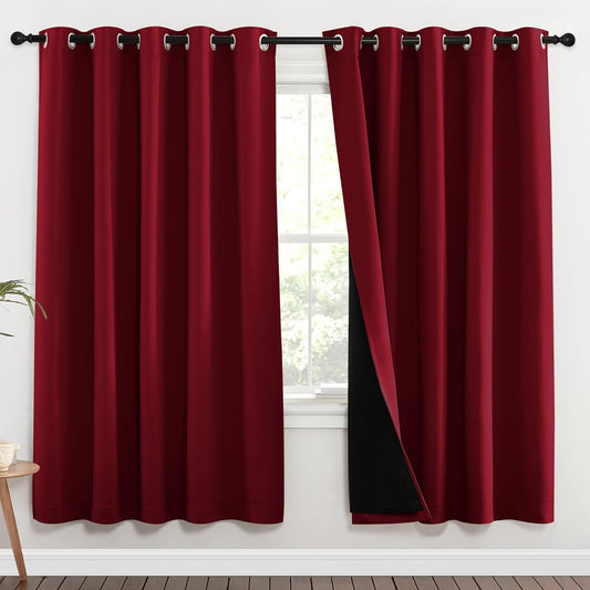 NICETOWN Full Shade Curtain Panels, 70 x 72 inch, Burgundy Red, Pair of Energy Smart & Noise Blocking Out Blackout Drapes for Dining Room Window, Thermal Insulated Guest Room Lined Window Dressing