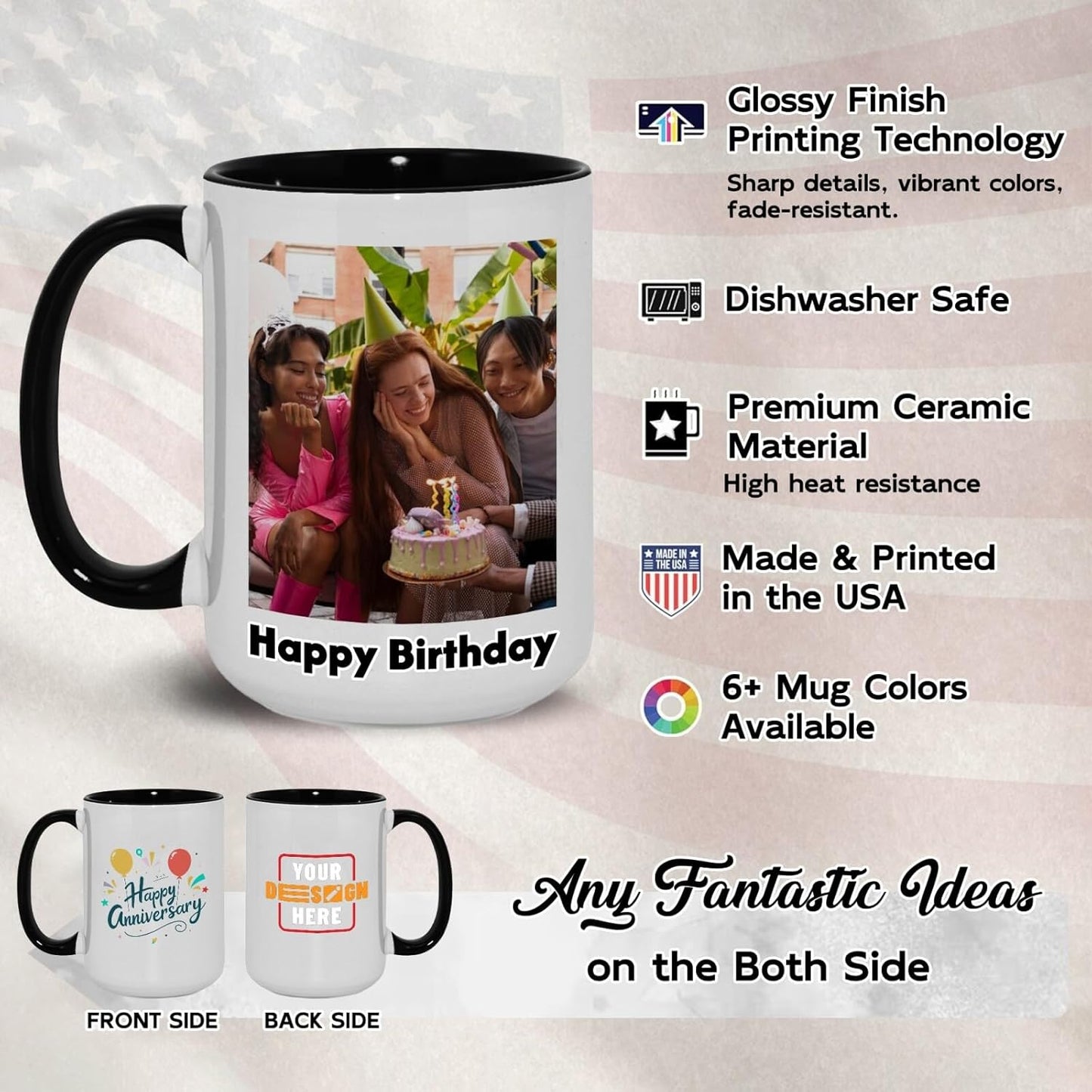 Ship Next Day Custom Mug Design Your Own Photo Text Personalized Picture Gifts for Women Men Customized Gift Idea Personalized Coffee Mugs 11oz Black Handle