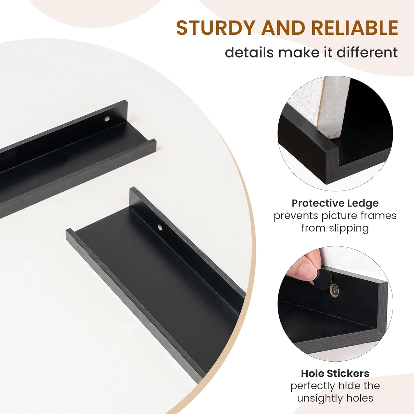 Axeman Picture Ledge Shelf, Floating Shelves for Wall Decor Storage Set of 6, 48 inch Floating Wall Mounted Shelves, Wall Shelves with Lip for Living Room, Bedroom, Nursery, Bathroom, Kitchen, Black