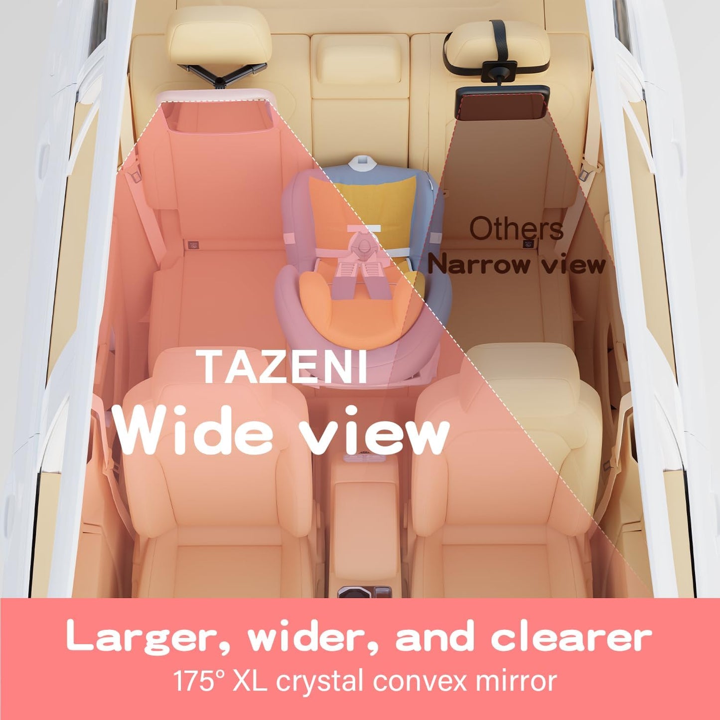 Car Mirror for Baby - Hook Clip Design, Never Shake Car Seat Mirror, Rear Facing, Easy Install, Back Seat Crystal Clear View, ShatterProof Tested - Pink