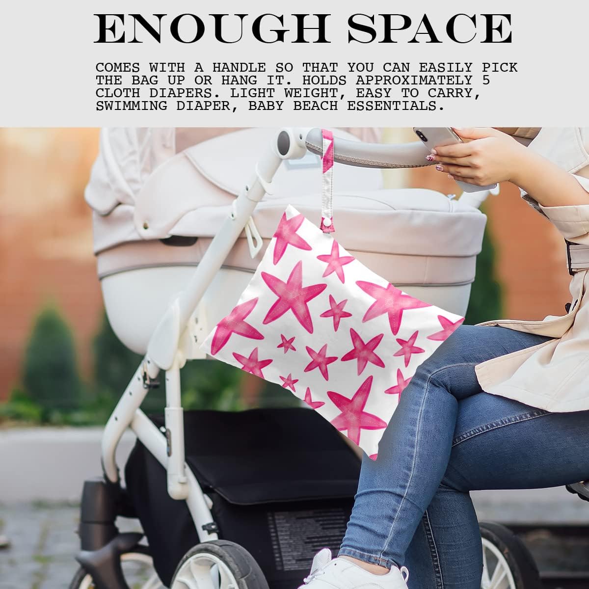 Wet Bag, Wet Dry Bag, Wet Bag for Swimsuit, Travel, Beach, Pool, Diapers, Dirty Yoga Gym Clothes, Makeup Bag, Waterproof Reusable Beach Bag Ocean Decor Starfish Sea Horse Anchor