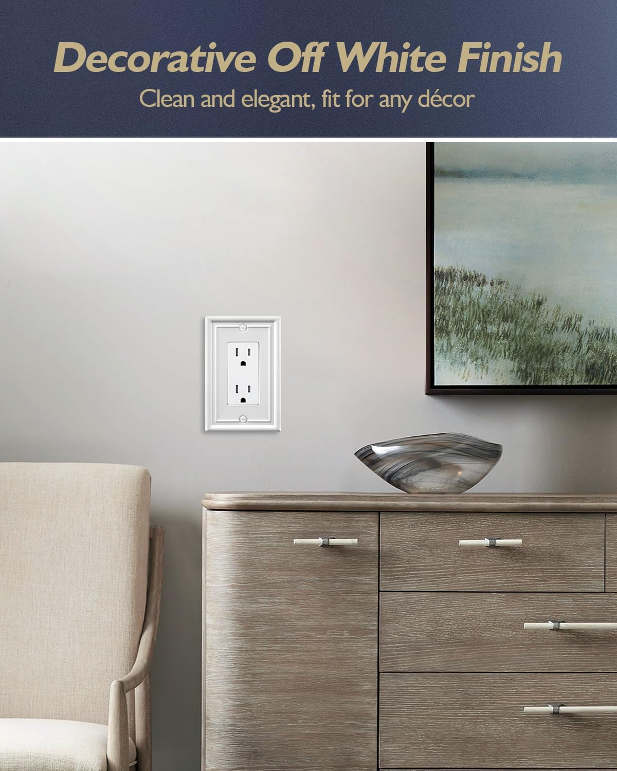 4-Pack Decorator Wall Plate, Off White Outlet Covers, Metal Wall Plate Cover for Receptacle, GFCI Outlet, Dimmer Switch, 3.15''*4.88'', Midsize