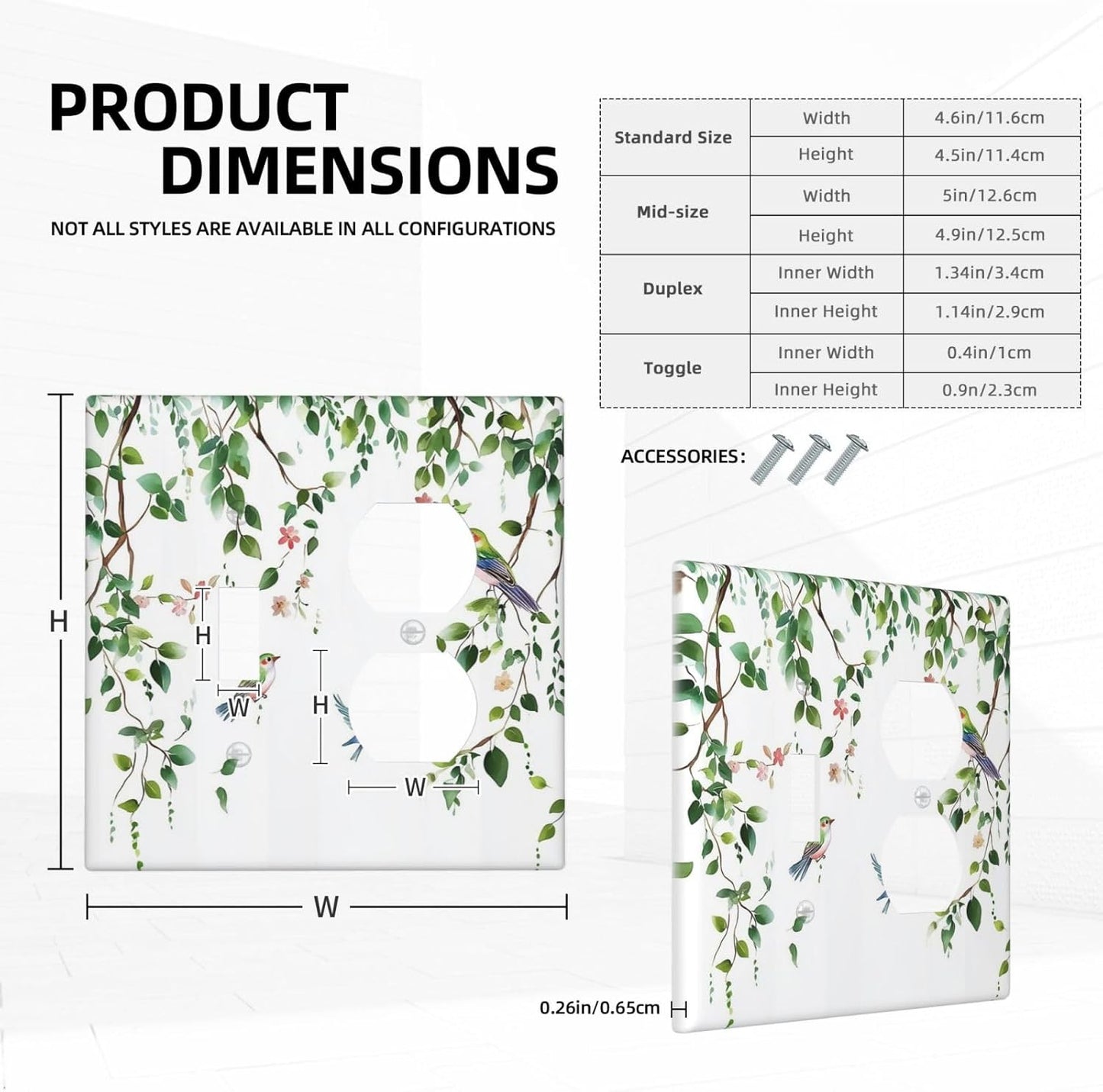 Wallplates Green Leaves Bird Eucalyptus Sage Plant 1 Toggle 1 Duplex Switch Plate Electrical Gfci Faceplate Decorative Light Switch Covers For Bed Room Living Room Decor