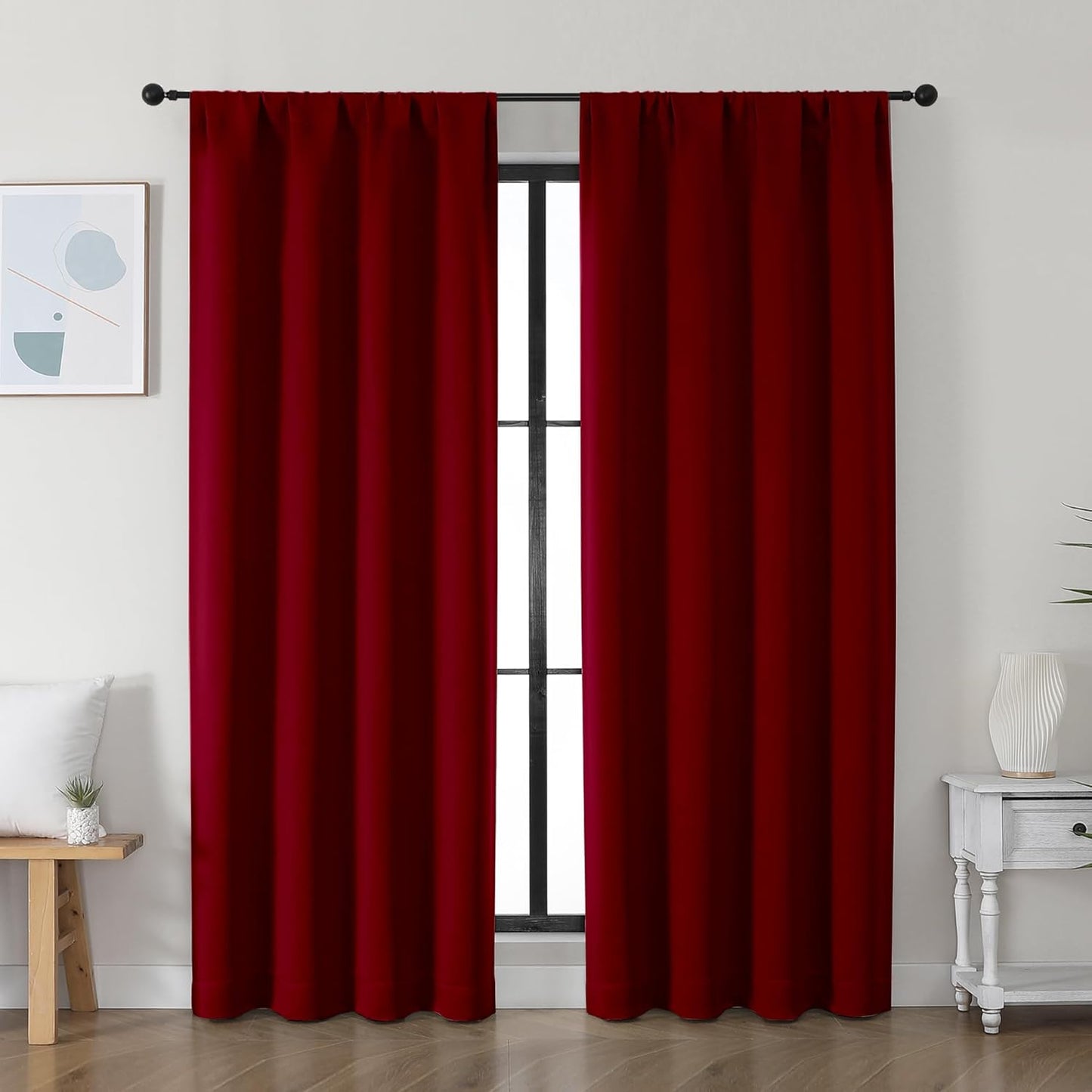 Simplebrand Ava Red Blackout Curtains for Bedroom 72 Inch Length 2 Panels Set, Privacy Thermal Insulated Rod Pocket Door Window Curtains for Patio French Door Front Door, W40 x L72 Inch, Red