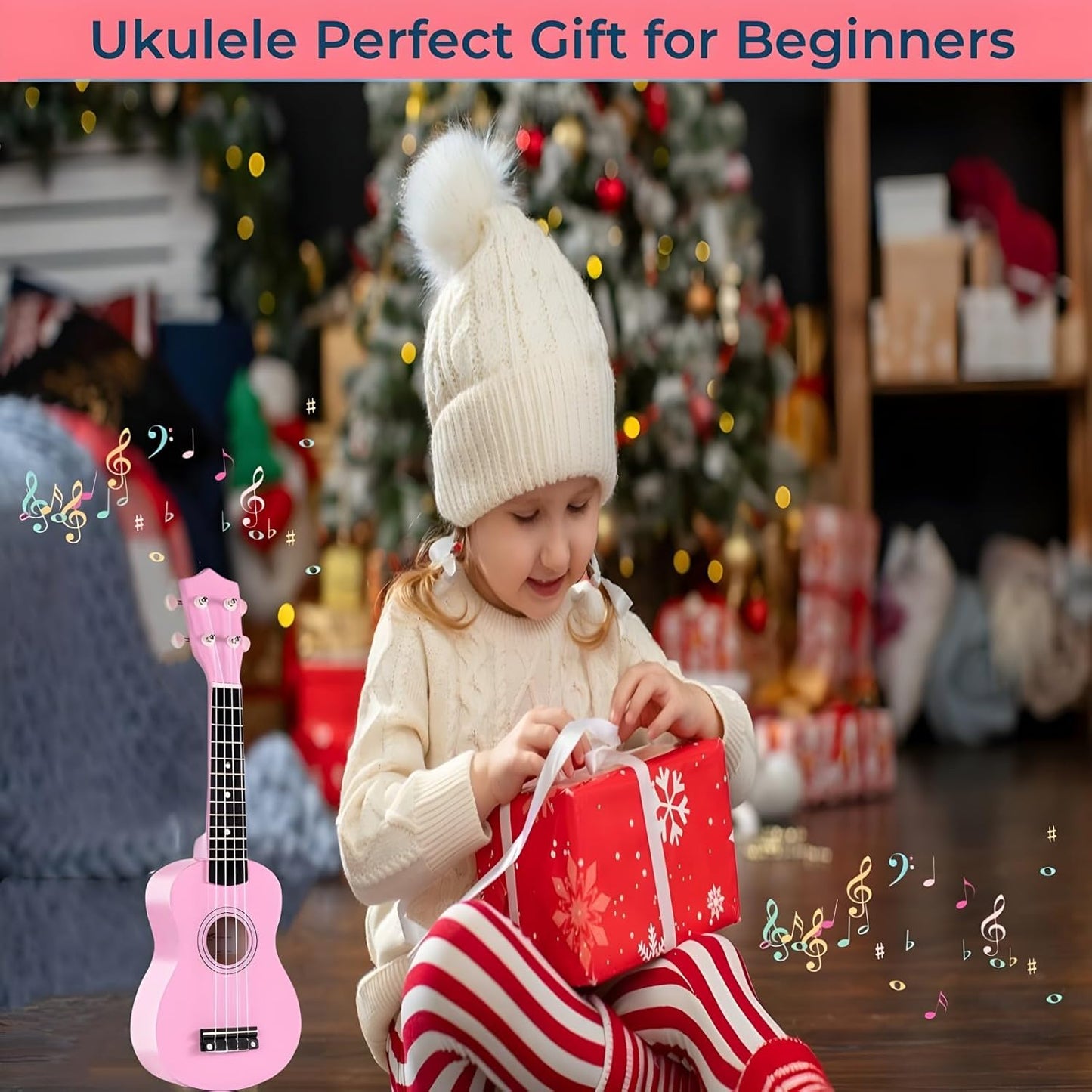 21 Inch Wooden Kids Toddler Child Children Acoustic Guitar Musical Instruments Ideal for 3-9 Year Old Boys Girls Gifts (Pink)