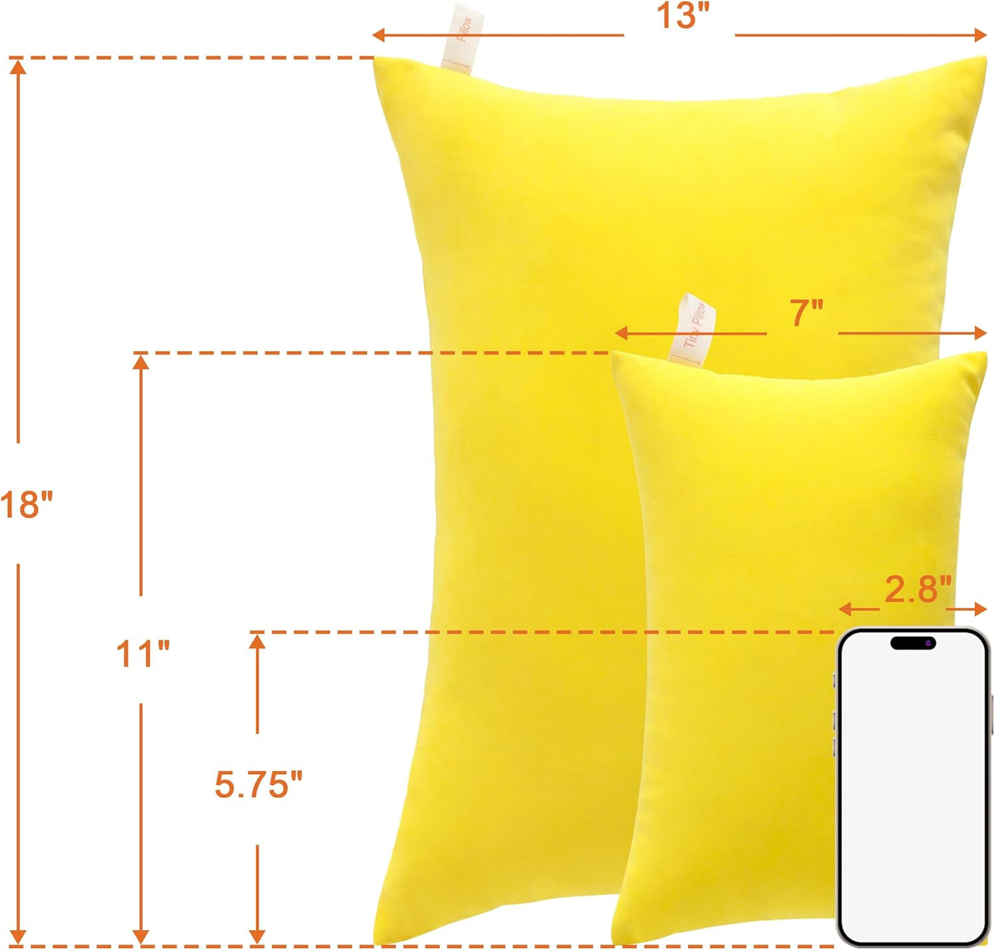 NTBAY Tiny Pillows, Down Alternative 7"x11" Microfiber Mini Pillows for Travel, Pets, Soft Machine Washable Small Pillow for Neck, Wrist, Lumbar and Knee, Yellow