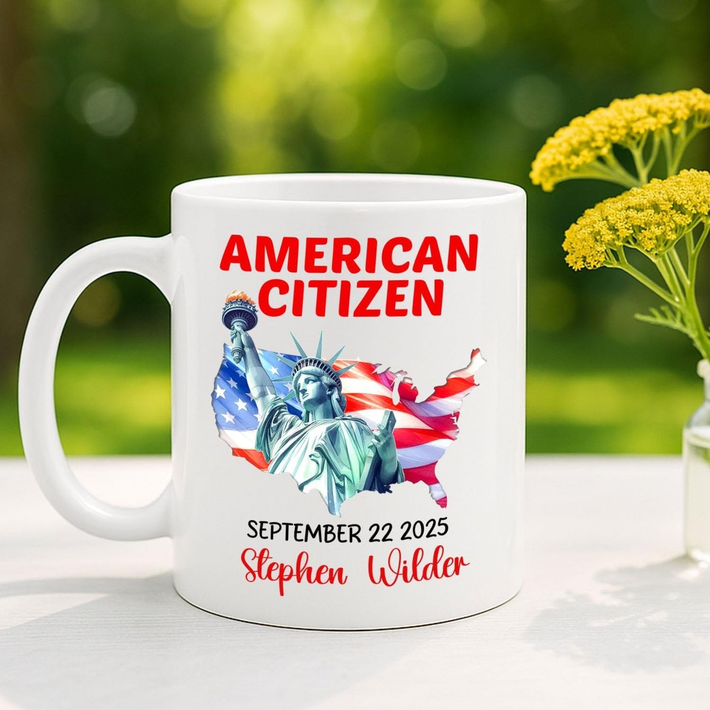 Statue of Liberty Coffee Cup 11Oz 15Oz, Customized American Citizen White Coffee Mug With Name & Year, New US Citizen Ceramic Mug Gift For Women Men Birthday Anniversary, Personalized Citizenship Cup
