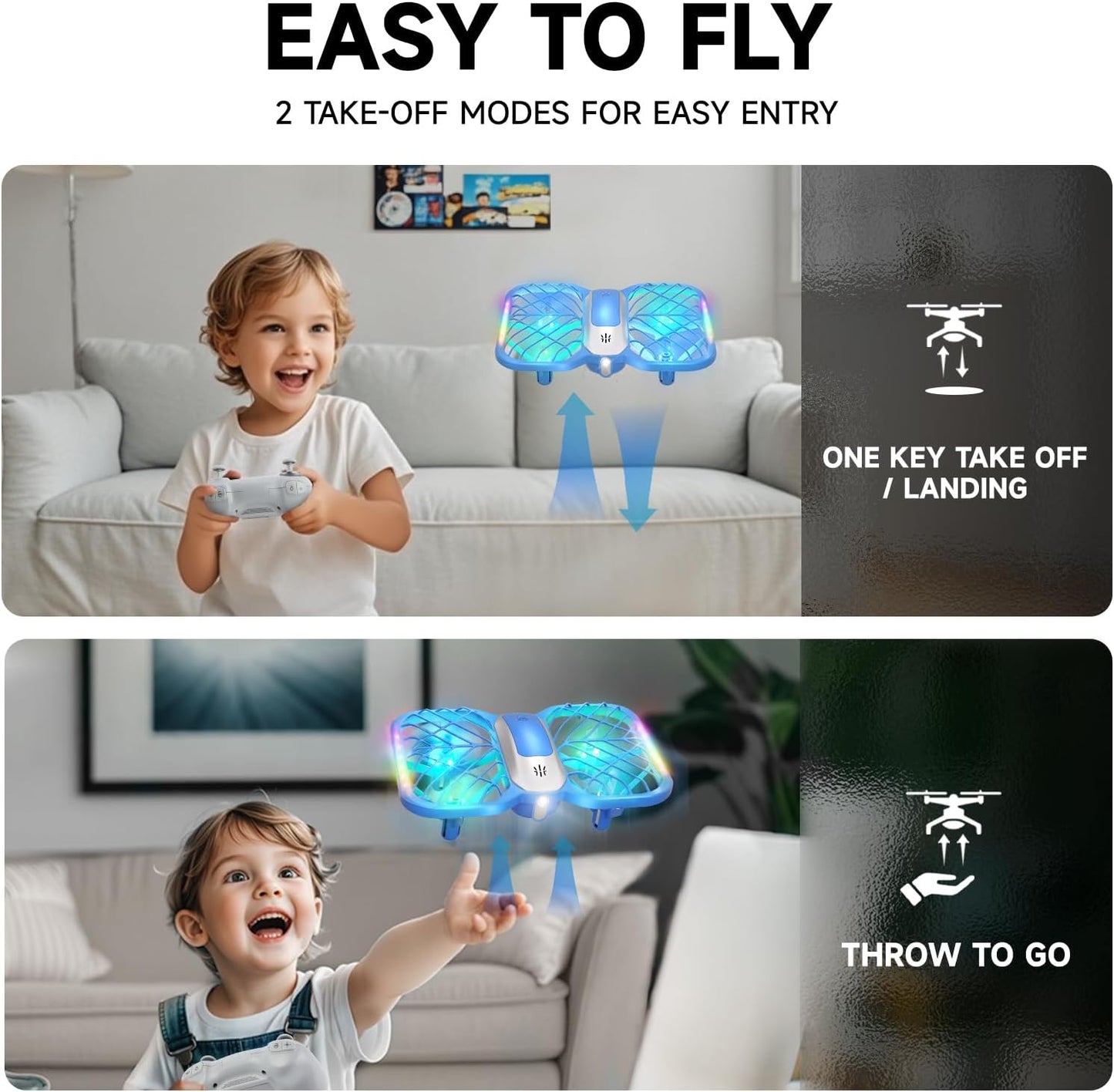 UranHub Drones for Kids, Mini Drone with 5 Lighting Modes, 22-Min Flight Time RC Drone with 2 Batteries/2 Takeoff Options/3D Flip/3-Speed/Propeller Protection Cover, etc, Gift for Kids (Blue)