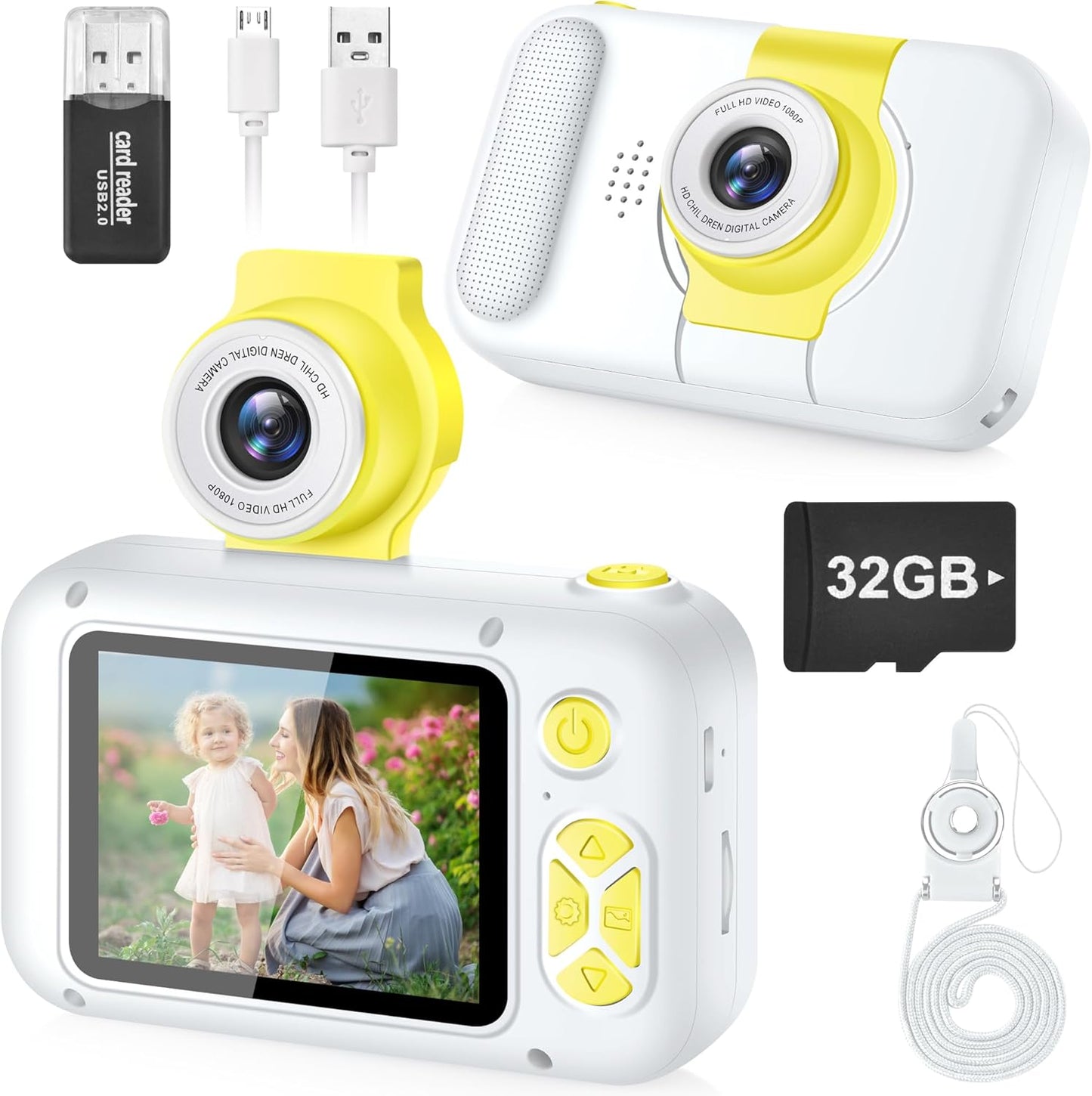 Kids Camera, Toddler Kid Digital Camera with 180°Flip Lens & 2.4in IPS Screen, Birthday Festival Gifts Present Toy for 4 5 6 7 8 9 10 11 Year Old Girls/Boys, 32 GB Card Included, X101