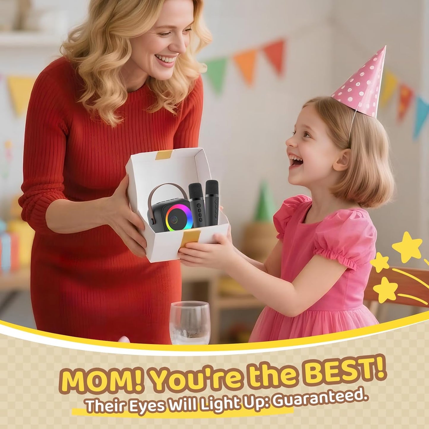 Mini Karaoke Machine, Portable Bluetooth Karaoke Speaker with 2 Wireless Microphones, Singing Machine with Party Lights for Kids and Adults, Birthday Gifts for Girls Boys Family Home Party