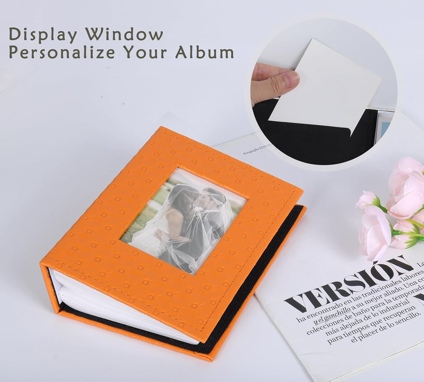 RECUTMS Photo Album 4x6 100 Pockets Photos, Button Grain PU Leather Photo Books Small Picture Album for Baby Family Wedding Christmas Photo Albums Holds 100 Vertical Photos(Orange)