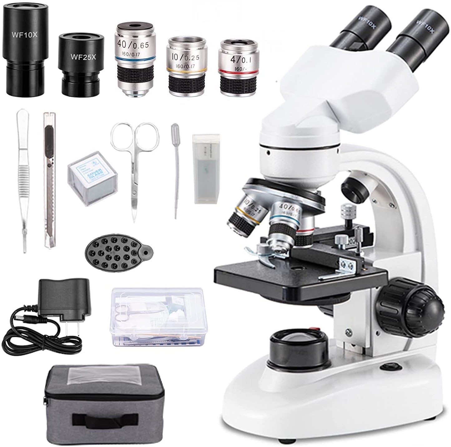Compound Binocular Microscope,WF10x and WF25x Eyepieces,40X-2000X Magnification, LED Illumination Two-Layer Mechanical Stage,Microscope for Adults…