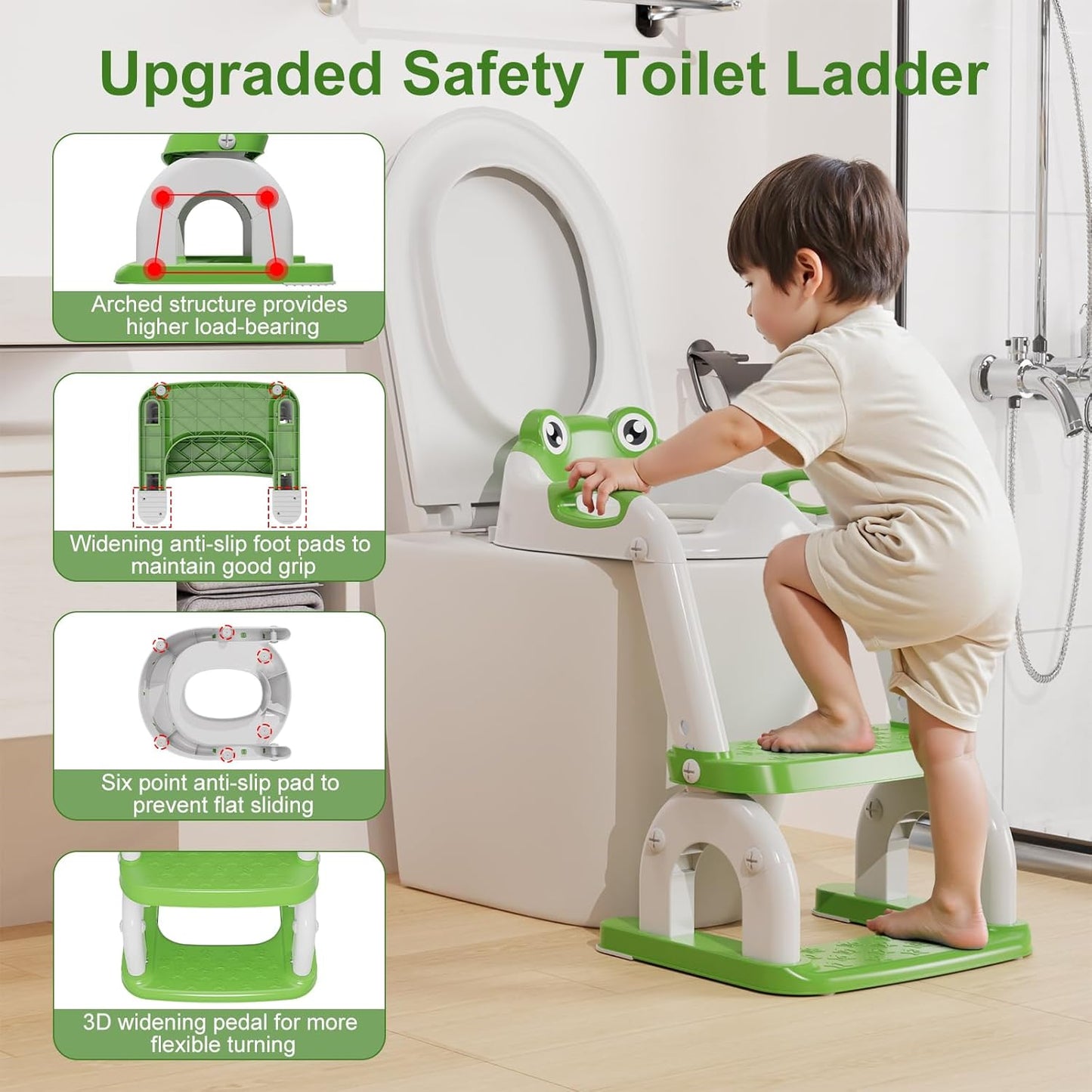 Potty Training Seat with Step Stool Ladder, Upgraded 2-in-1 Toddler Potty Training Toilet Seat with Non-Slip Step Splash Guard Handles and Waterproof Cushion, Toddler Potty Seat for Kids Boys Girls