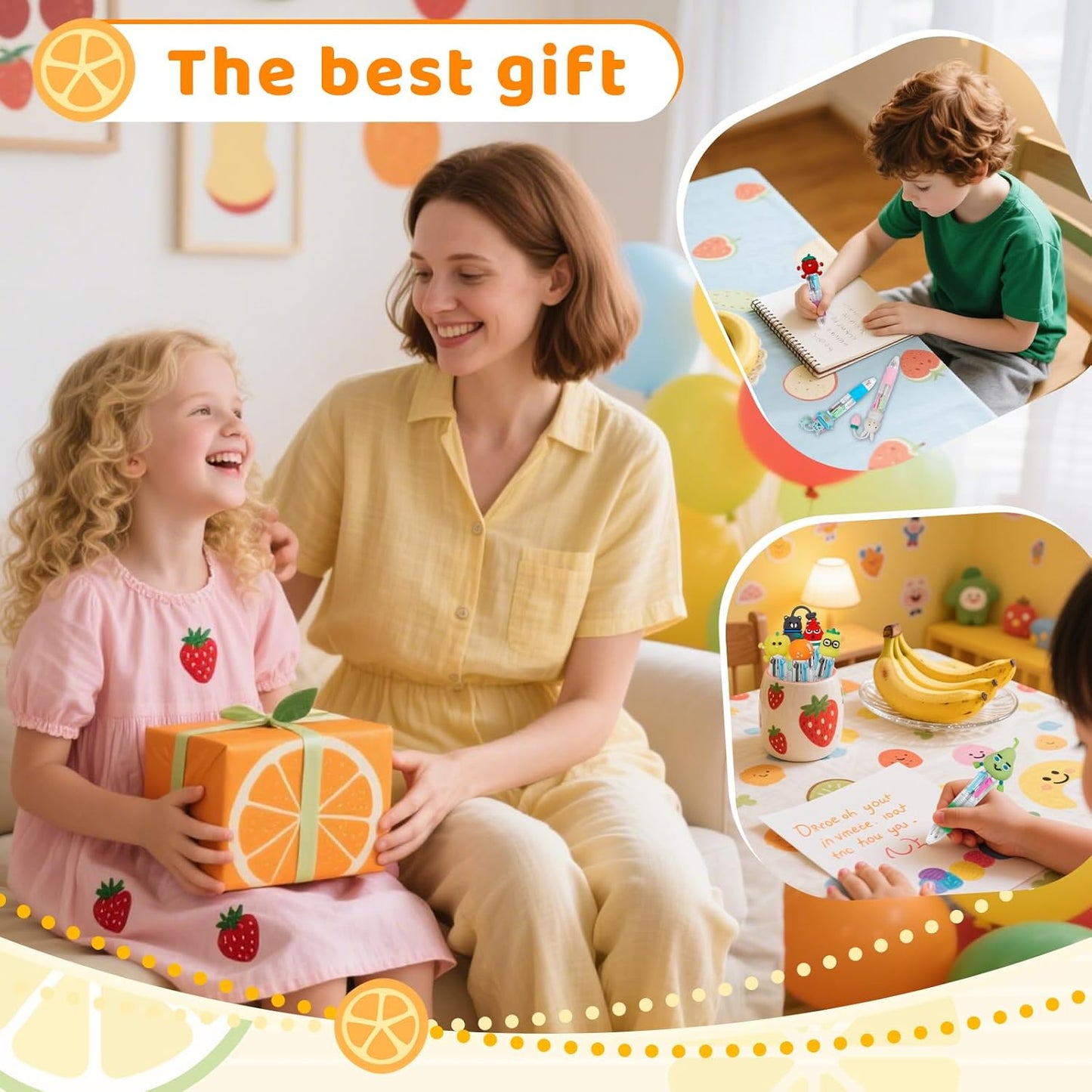 30Pcs Mini Multicolor Pens in One 4-in-1 Cute Pens Bulk for Kids, Ballpoint Pen for Birthdays and Children's Parties, Fun Gifts Assorted Ink Kawaii Pen(Fruits and Animals)