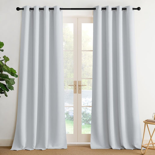 NICETOWN Blackout Curtains Panels for Bedroom, 2 Panels, 52 x 96 Inch, Greyish White, 3 Pass Microfiber Noise Reducing Thermal Insulated Solid Ring Top Blackout Window Drapes