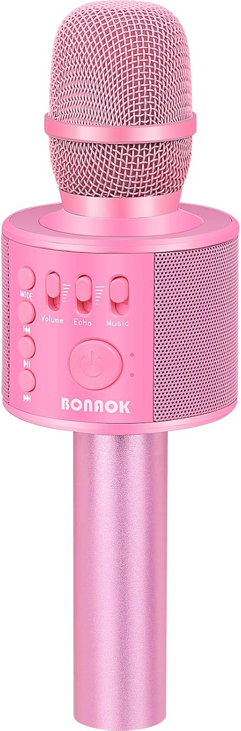 BONAOK Wireless Bluetooth Karaoke Microphone,3-in-1 Portable Handheld Karaoke Mic Speaker Machine Home Party Birthday for All Smartphones Q37 (P-Ink)