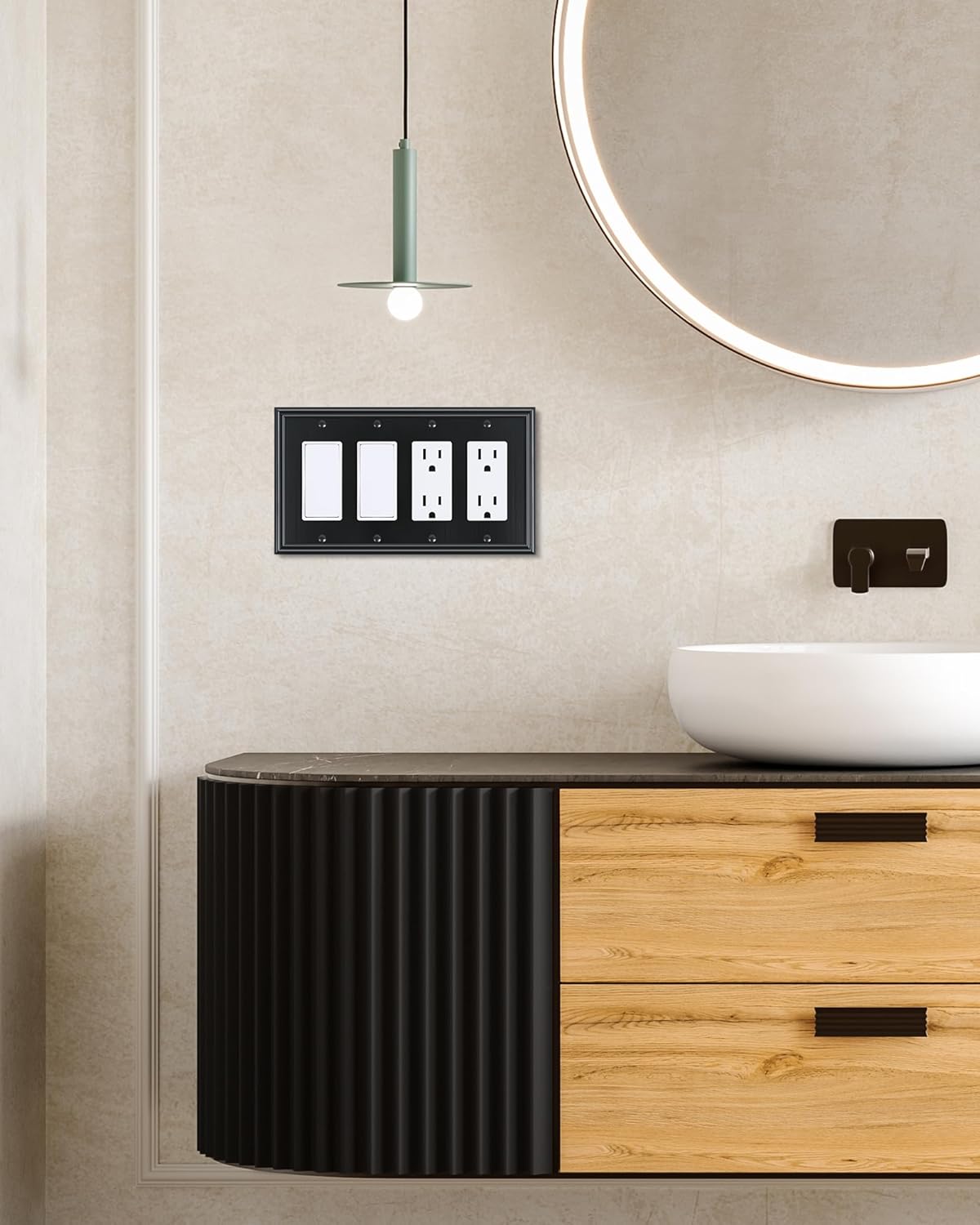 2-Pack Quad Decorator Outlet Cover Plate, Zinc Alloy Decorative Black Switch Plates and Outlet Covers, 4 Gang Wall Plates for Electrical Outlets, Receptacle, GFCI Outlet, Dimmer Switch