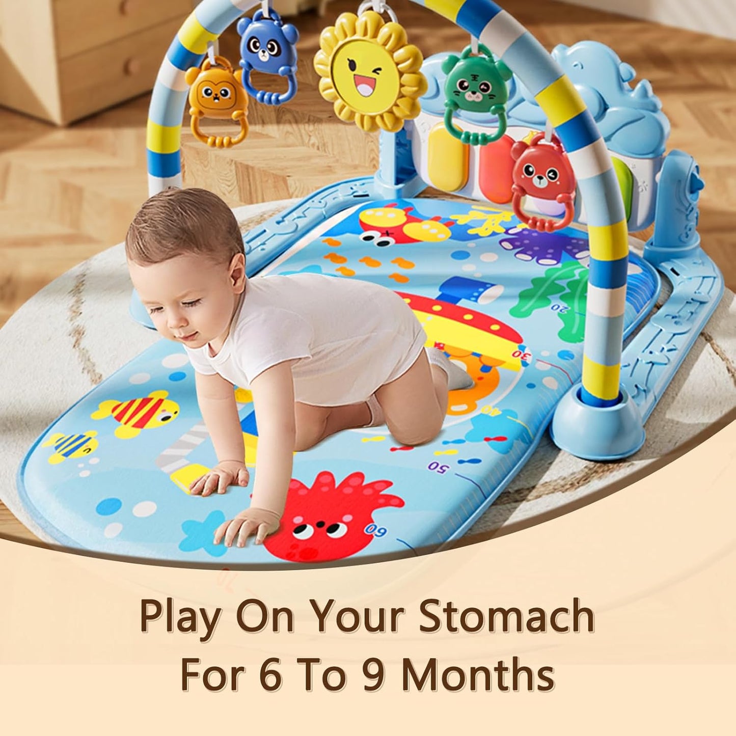Alive Lovely Baby Gyms Play Mats, Musical Activity Center Baby Piano Gym Mat, Music and Lights Tummy Time Padded Mat for Newborn 0 to 3 6 9 12 Months