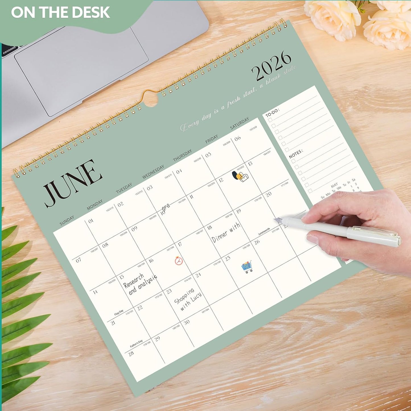 Wall Calendar 2026-2027, 18 Month Large Desk Calendar from January 2026 to June 2027 14.5" x 11.8" Monthly Calendar with Twin-Wire Binding for Home Office Planning Organisers, Simple Style