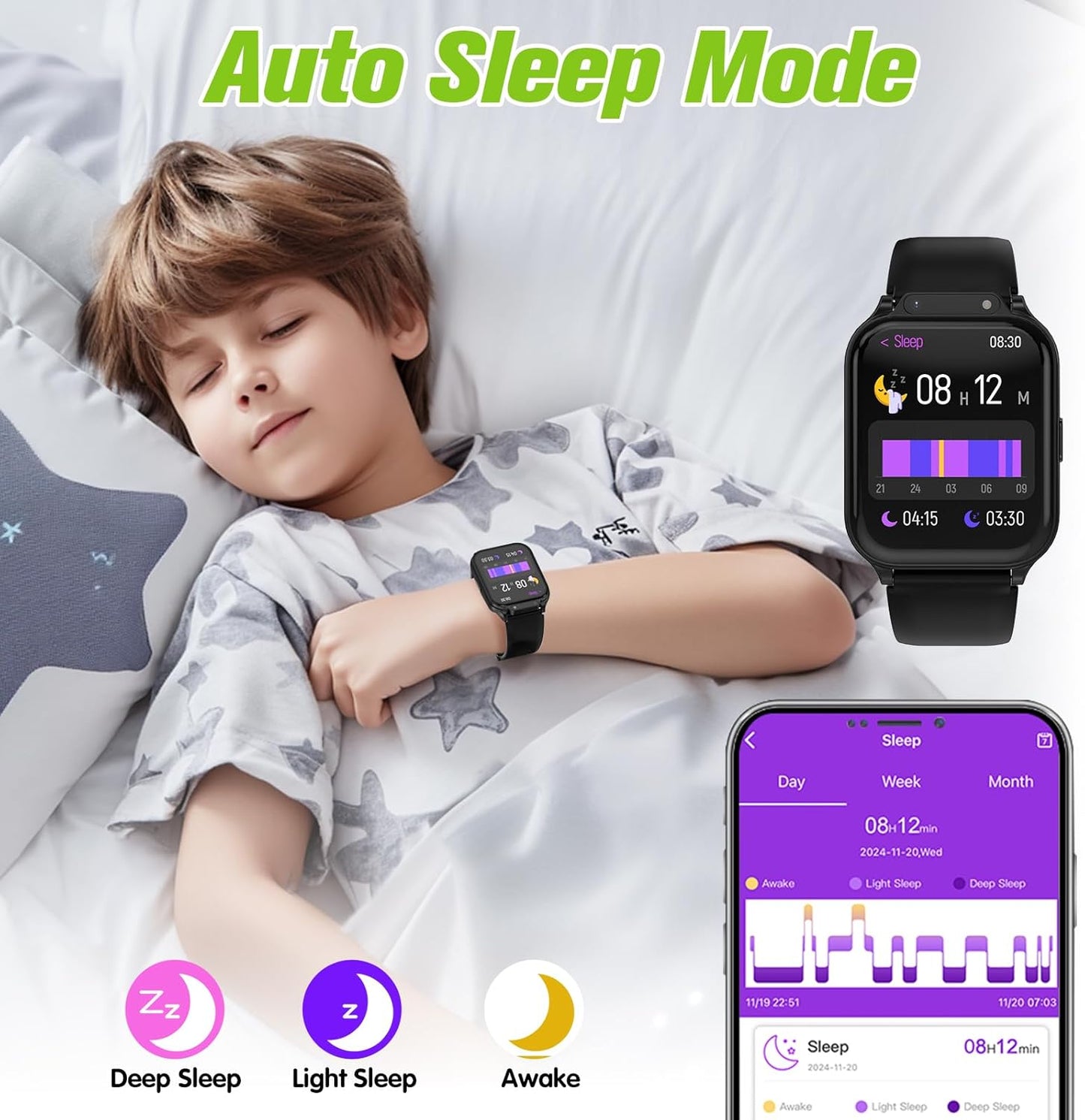 Smart Watch for Kids 1.85" with Fitness Tracker, Sleep Monitor, 22/100+ Sport Modes, DIY Dial, IP68 Waterproof, Step Counter, Heart Rate, Camera, with/Without APP, Gift for 3-12 Years Old Boys Girls