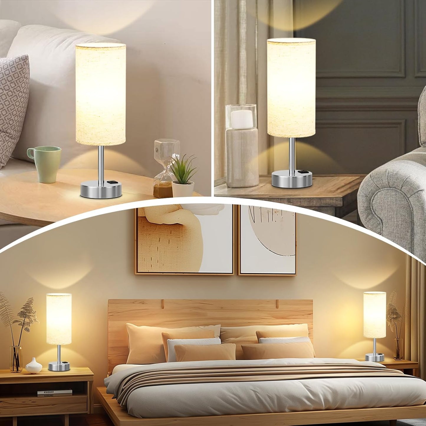 Dicoool Touch Table Lamp for Bedroom Nightstand - Bedside Lamp with USB-C USB-A Charging Ports White, 3 Way Dimmable Small Desk Lamp for Bedroom, Dorm Room, Office, Living Room, Reading, Bathroom