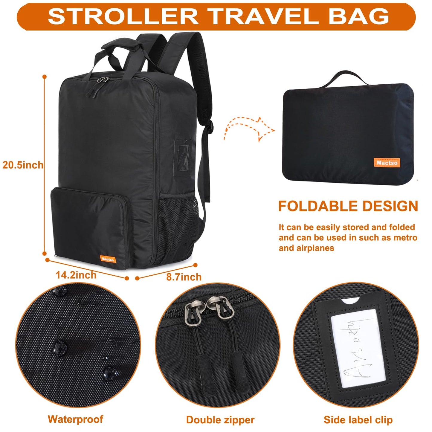 Mactso Stroller Travel Bag Compatible with GB Pockit Air Plus All Terrain and GB Pockit + All City, Lightweight Stroller Travel Backpack for Airplane (Black, L)