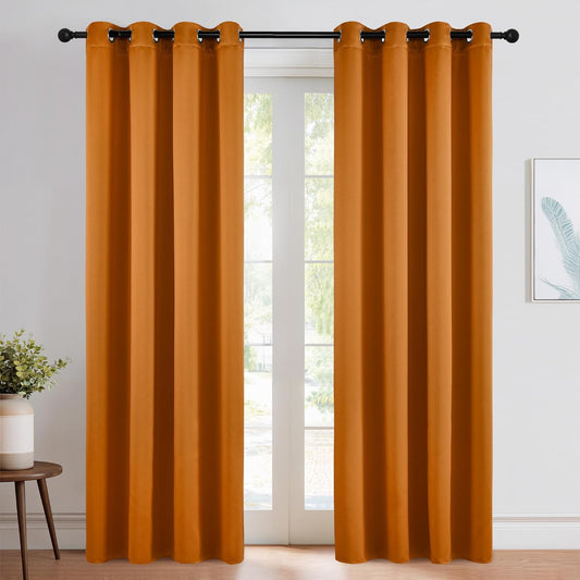 NICETOWN Orange Curtains 84 inch Length 2 Panels, Grommet Faux Silk Thermal Drapes Light Reducing Energy Saving Privacy Window Treatments for Living Room, W52 x L84
