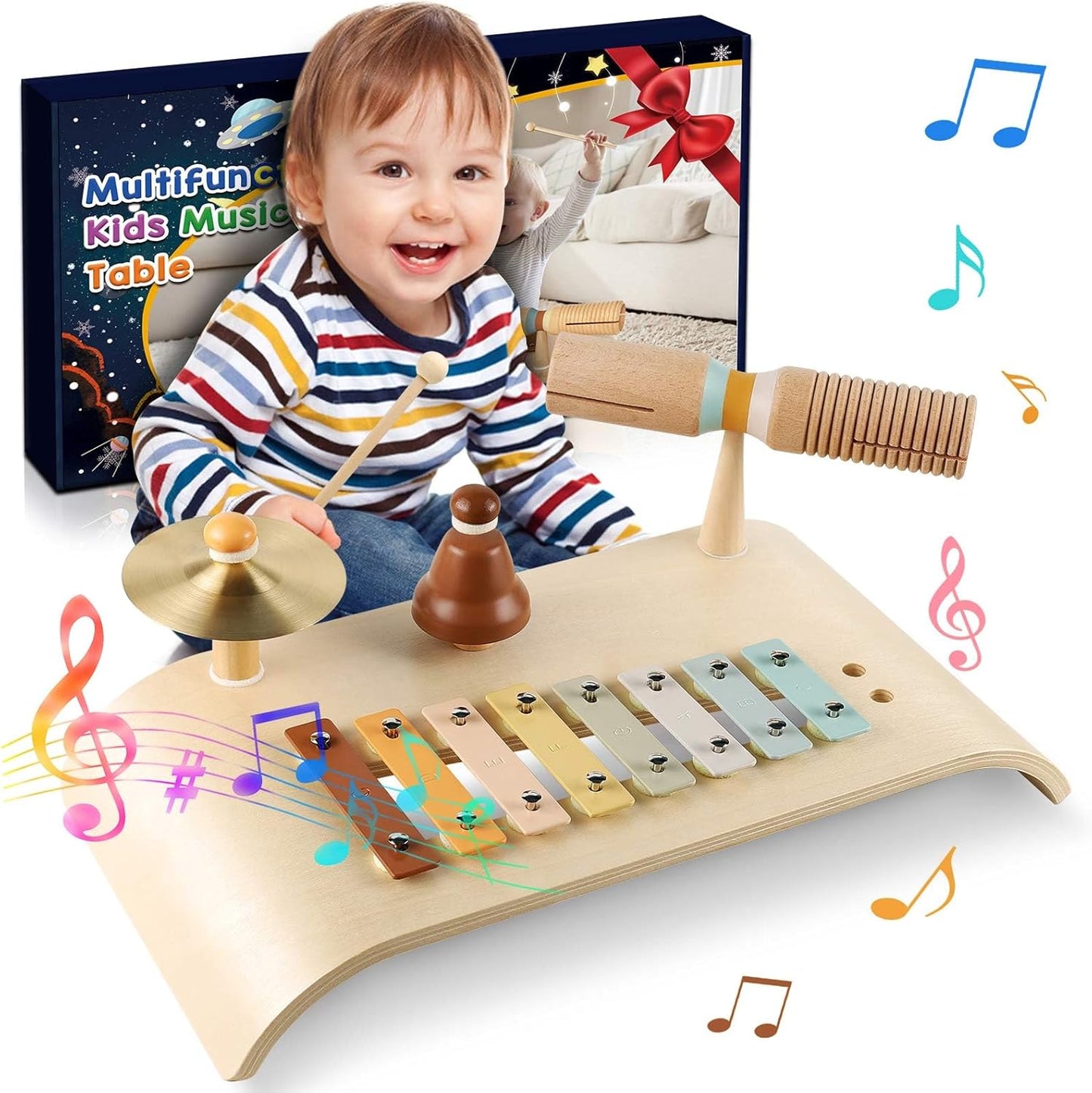 LOOIKOOS Kids Drum Set Toddler Musical Instruments Set Wooden Percussion Instrument Xylophone for Kids Montessori Toys Preschool Educational Musical Toys