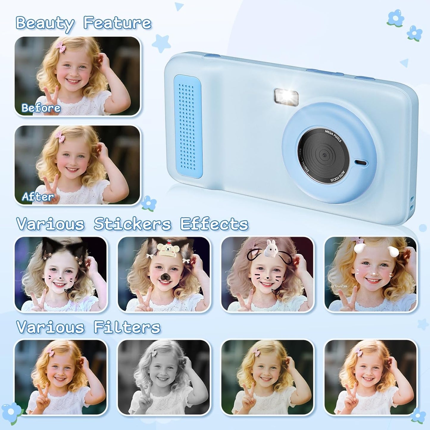 AI Everything Recognition Kids Camera for 4-12 Years Old Girls Boys, Supports 2.4GHz Wi-Fi,4" LCD Touch Screen,Dual Lenes Selfie Digital Camera,Gift Ideas for Birthday Christmas Festival