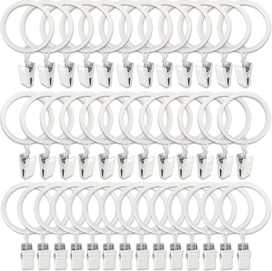 40 Pack White Curtain Rings with Clips, Curtain Hooks Hangers Clip Rings for Hanging Drapes Bows Hat, Drapery Rings 1.5 in I D, Fits up to 1.2 in Diameter Curtain Rod.
