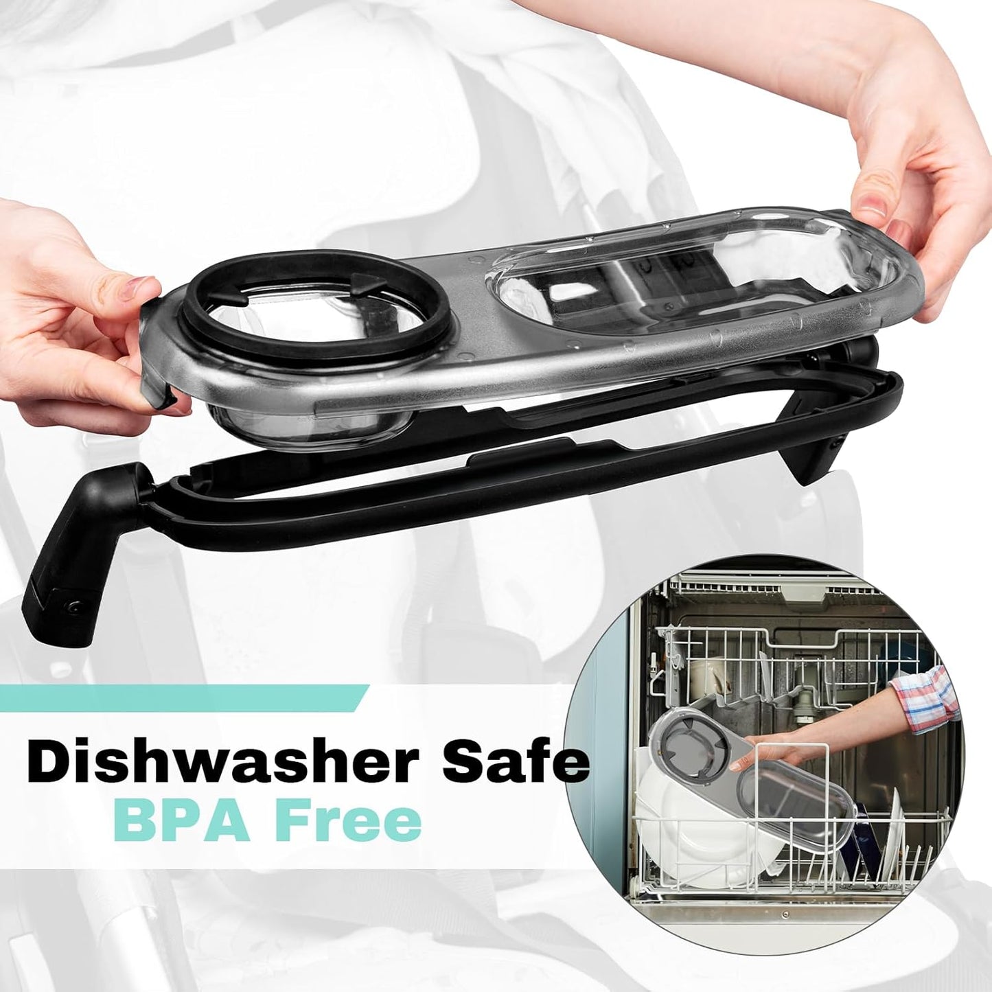 Snack Tray Fits for UPPAbaby Vista/Vista V2/Vista V3/Cruz/Cruz V2/ RumbleSeat/RumbleSeat V2, Stroller Tray with Cup Holder & Recessed Bowl, Dishwasher Safe, Quick Attachment, Folds with Stroller, Grey