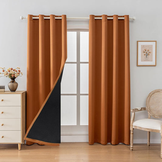 Anytime 100% Blackout Curtain Set, Thermal Insulated & Energy Efficiency Window Draperies for Guest Room, Full Shading Panels for Shift Worker and Light Sleepers（Orange, 2 Panels, 52W x 72L）