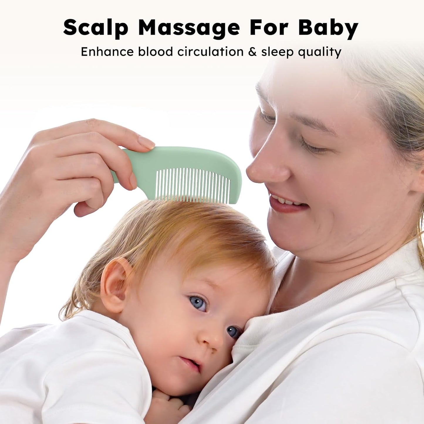 Yoofoss 4 Piece Baby Hair Brush and Comb Set，Wooden Baby Hair Brush with Natural Ultra Soft Goat Hair, Baby Comb Set for Boy, Girl - Green