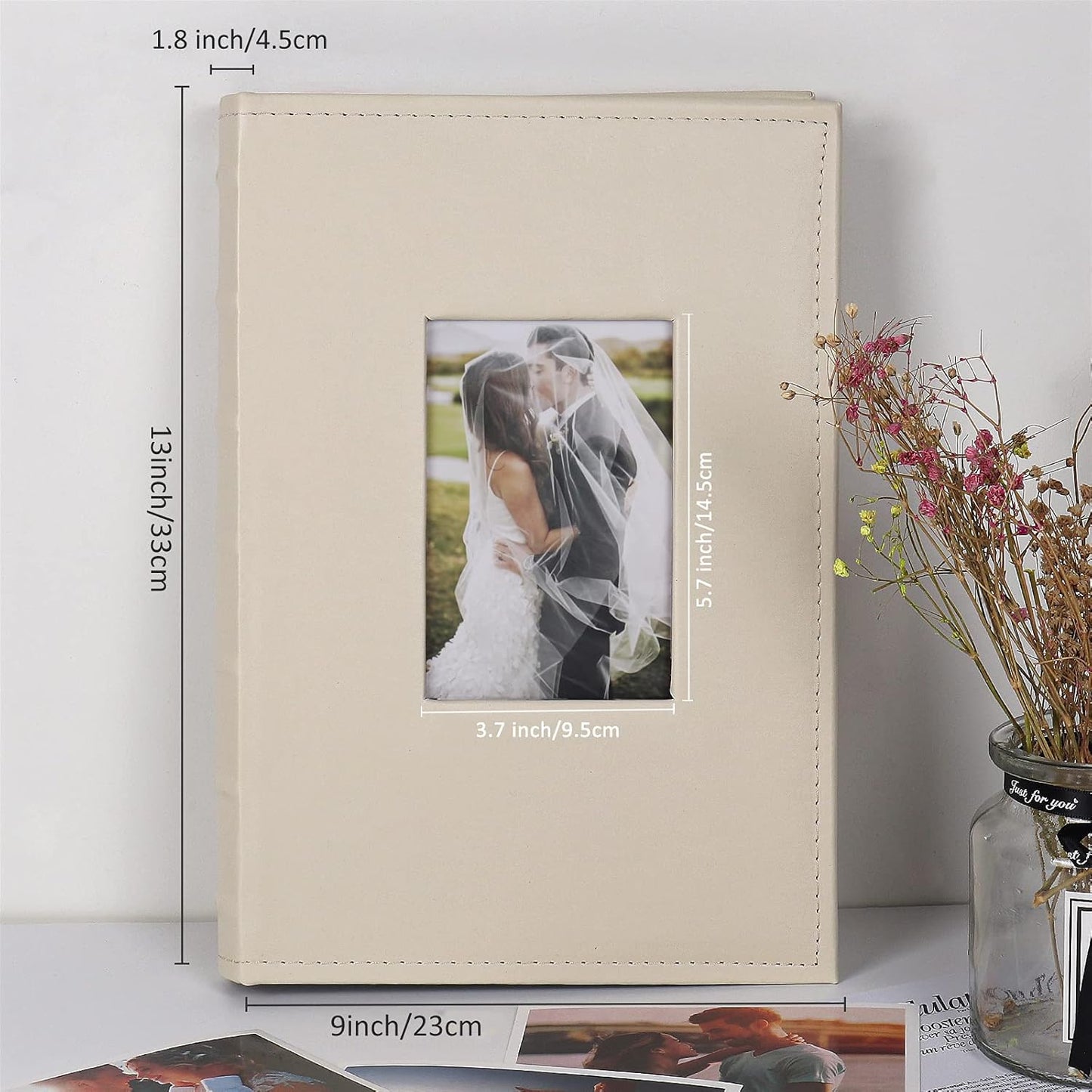RECUTMS Small Photo Album 4x6, Picture Album PU Leather Cover 300 Photo Sleeves Boy Girl Family Photo Book Memo Slot Wedding Album(Creamy White)
