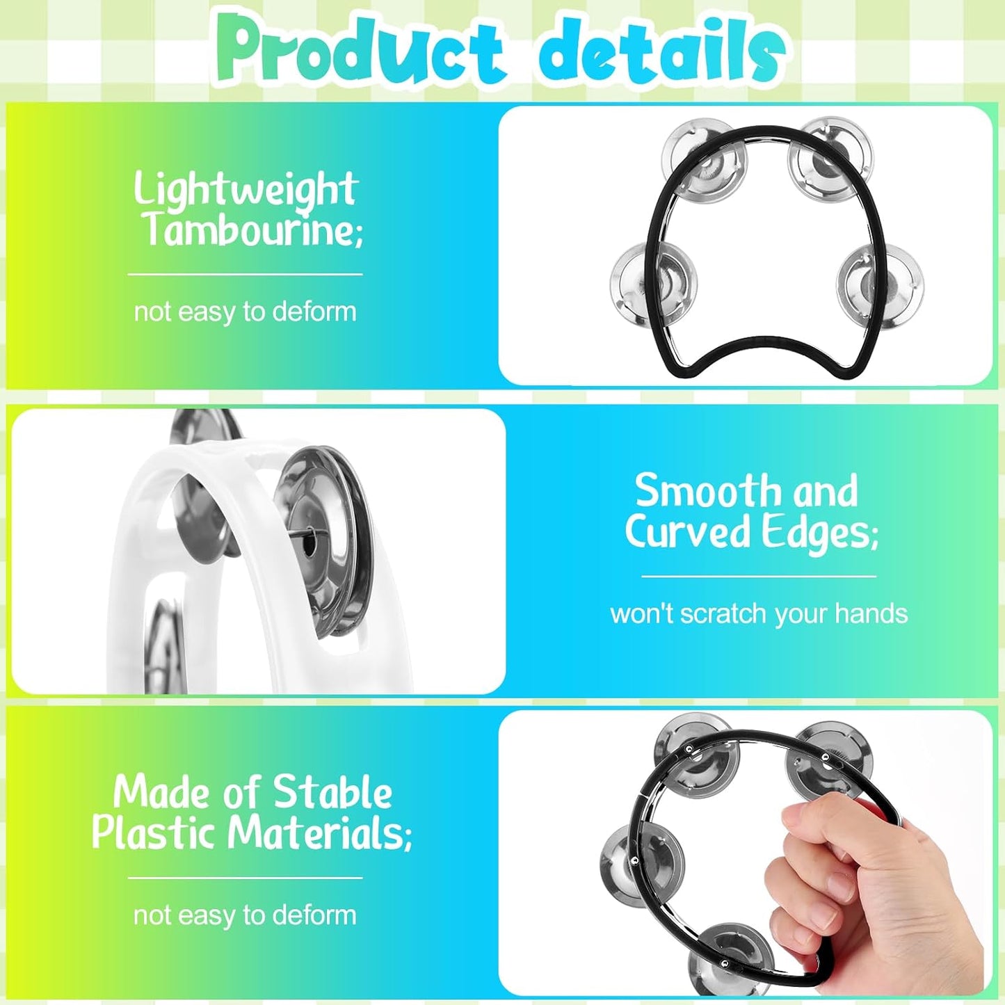 Yeshone 30 Pack Tambourine for Kids Adult Tamborines Musical Instrument Noise Makers 4 Bells Handheld Tambourines for Back to School Supplies Church Wedding Operation Christmas(Black and White)