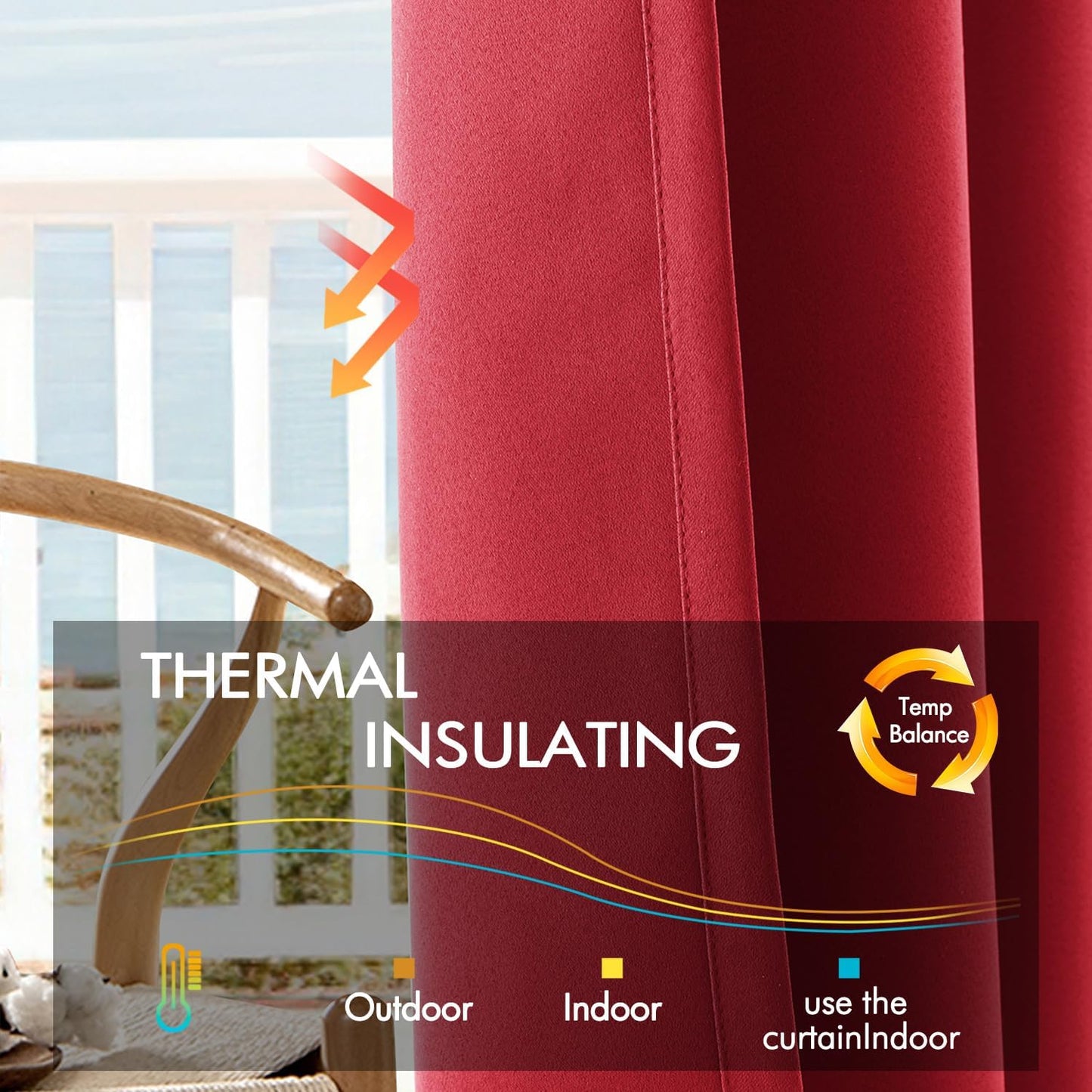 ANRODUO Back Tab Blackout Curtains for Bedroom Living Room, Rod Pocket Pinch Pleated Thermal Insulated Room Darkening Curtains 96 Inches Long 2 Panels, Red, 42 x 96 Inch