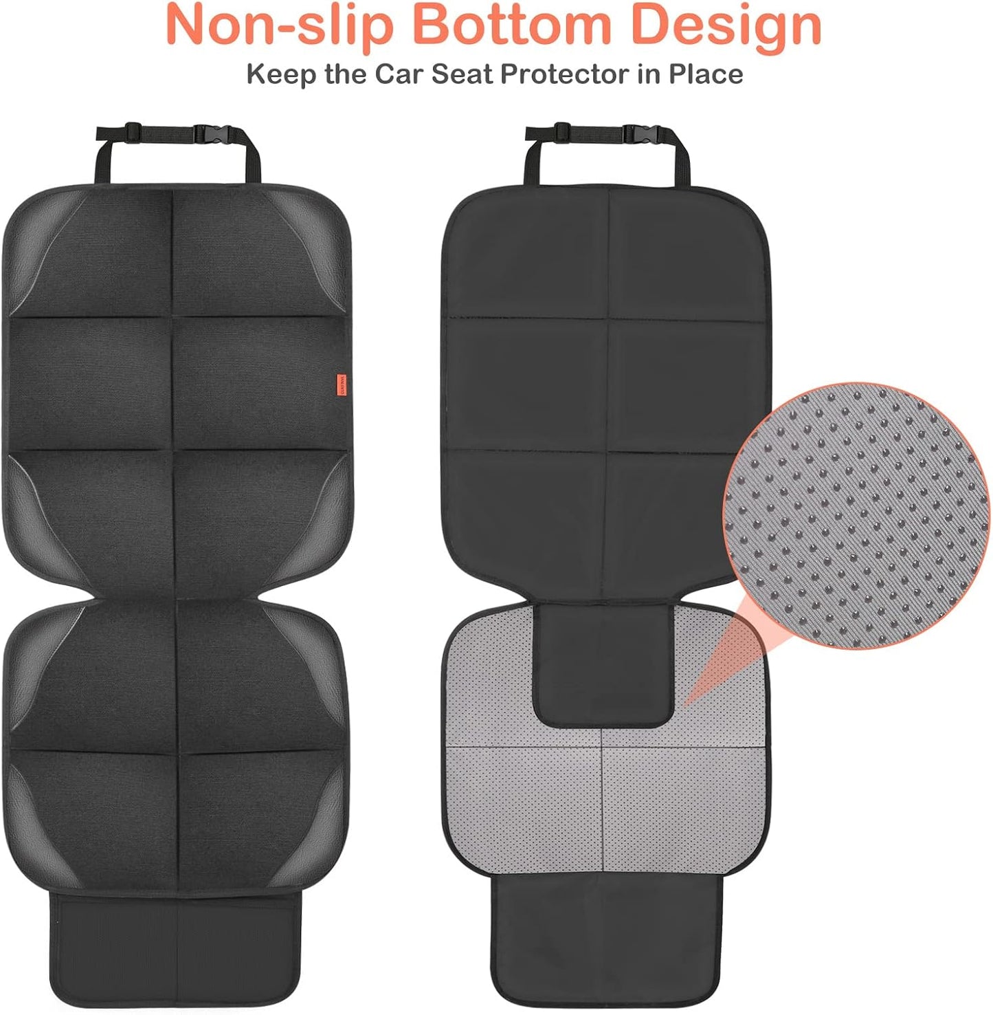 Car Seat Protector,2 Pack car seat Cushion for Child,Waterproof Fabric Car Seat Cover with Non-Slip Bottom and 2 Large Mesh Pockets for SUV, Sedan, Trunk(Black)