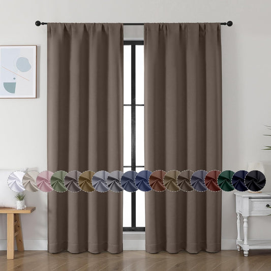 Simplebrand Ava Brown Blackout Curtains for Bedroom 72 Inch Length 2 Panels Set, Privacy Thermal Insulated Rod Pocket Door Window Curtains for Patio French Door Front Door, W40 x L72 Inch, Brown