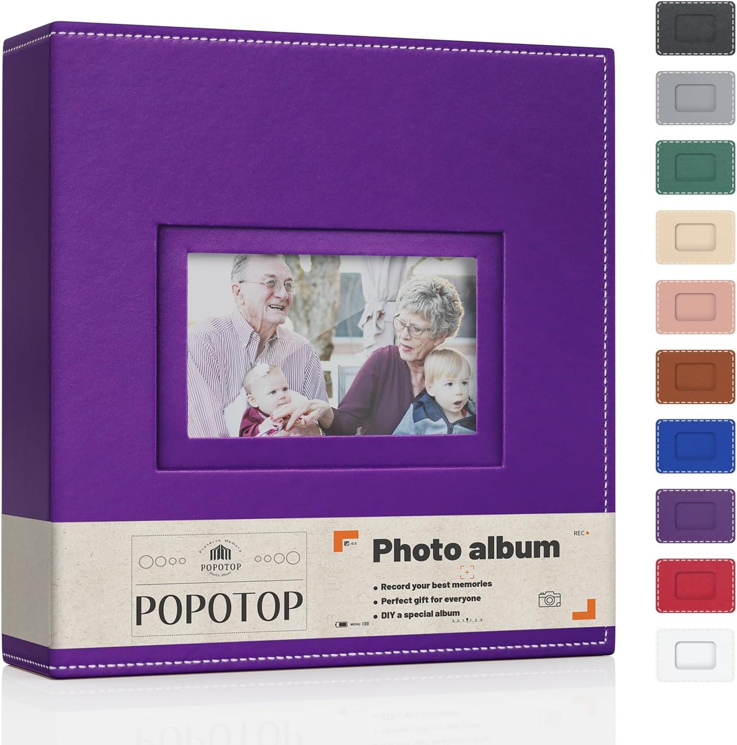 Popotop Photo Album 4x6 300 Pockets with Leather Hardcover Cover, Small Photo Album Holder Book with 50Pcs Pages for Family Travel Wedding Baby Gifts