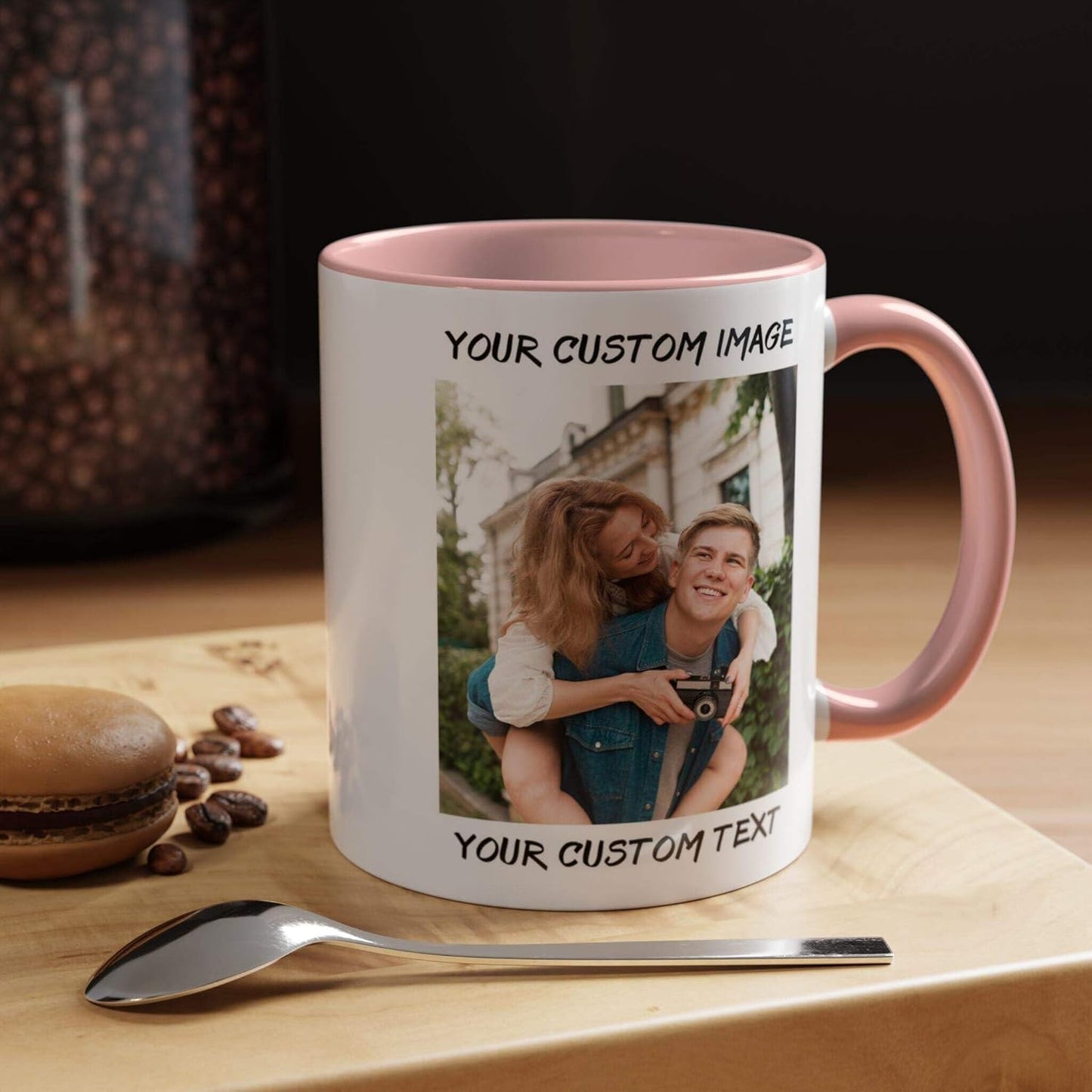 Personalized Coffee Cup with Photo, Logo or Text - Custom Both Sides Printed Mug for Him & Her - Unique Customized Gifts with Names - White/Red