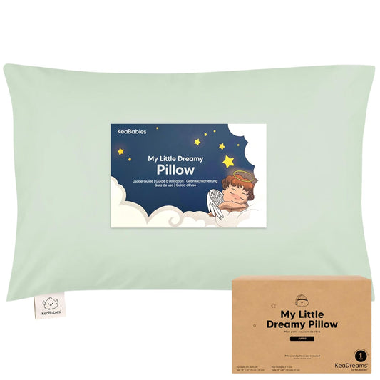 KeaBabies Toddler Pillow with Pillowcase, Jumbo 14X20 - Soft Organic Cotton Toddler Pillows for Sleeping - Machine Washable - Perfect for Travel, Toddler Bed Set (Sage)