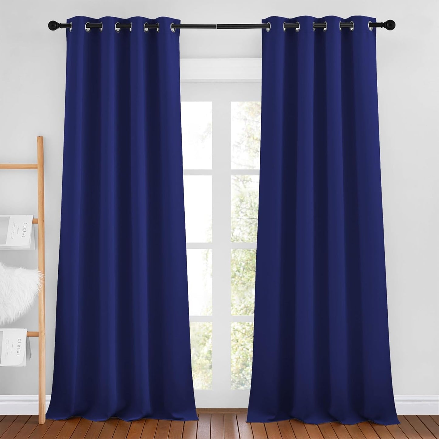 NICETOWN Navy Blue Blackout Bedroom Curtains 96 inches Long, Grommet Thermal Insulated Room Darkening Window Treatments Sound Reducing for Living Room, W46 x L96, 2 Panels